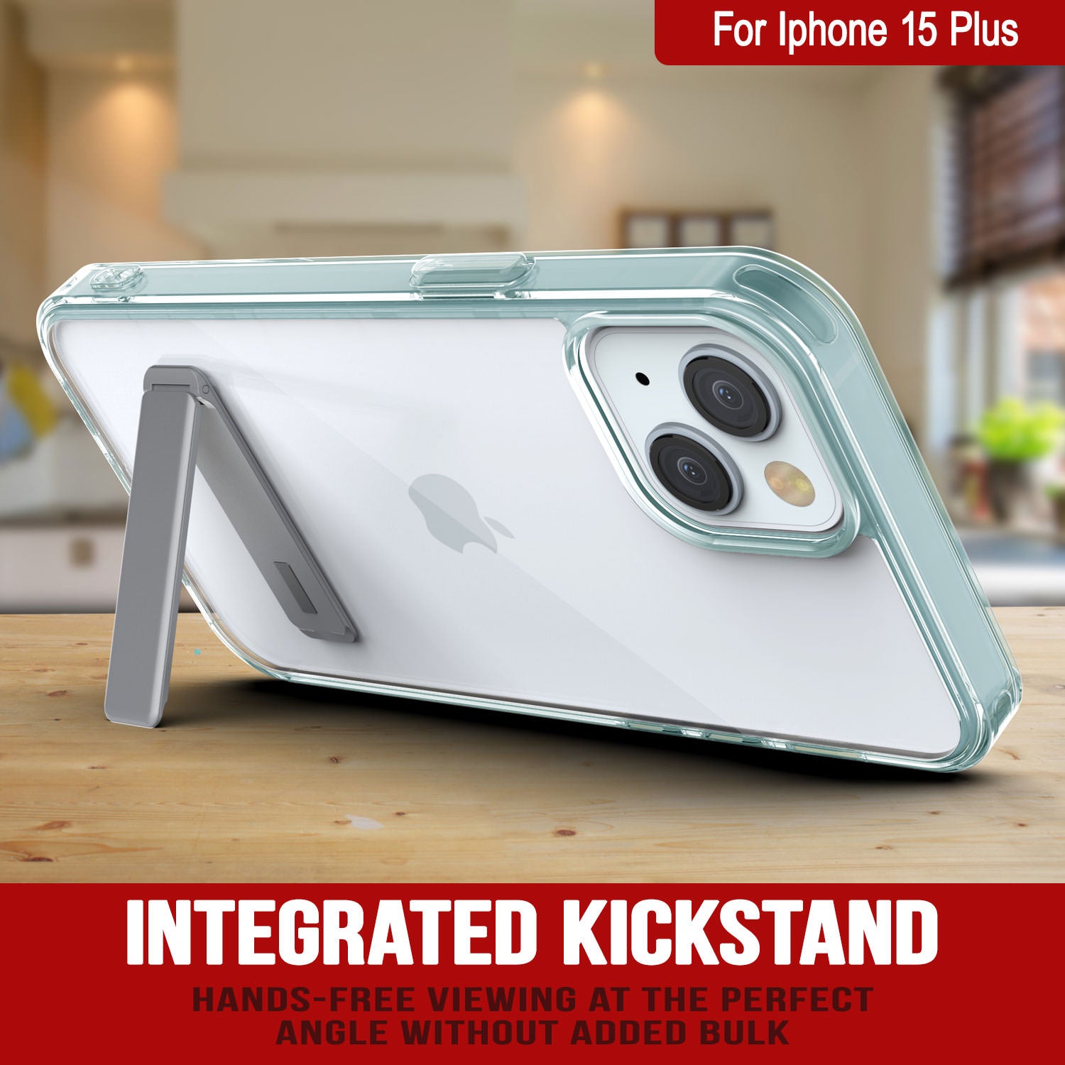 Punkcase iPhone 15 Plus Case with Kickstand [Crystal Kickstand Series] [Slim Fit] [Teal]