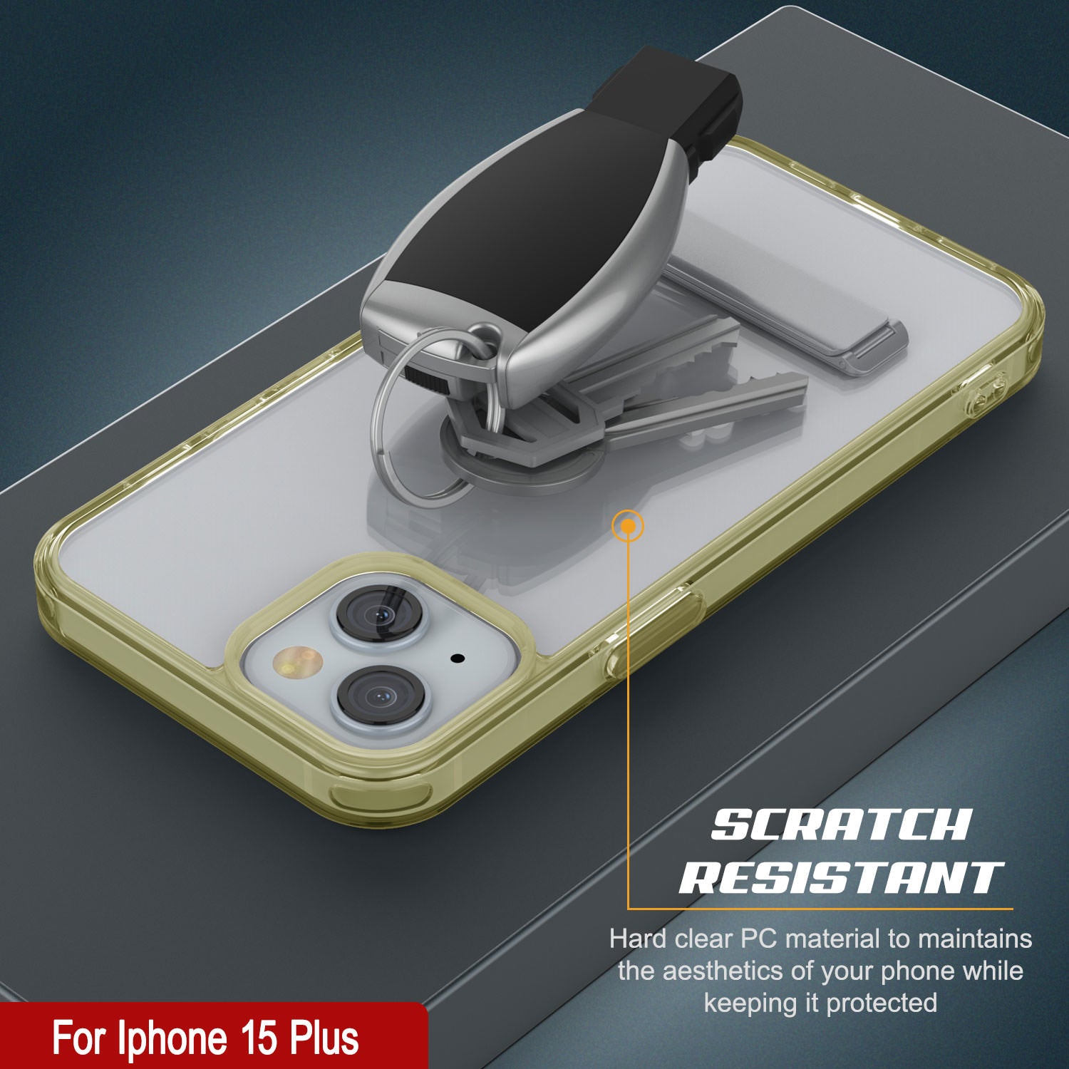 Punkcase iPhone 15 Plus Case with Kickstand [Crystal Kickstand Series] [Slim Fit] [Yellow]