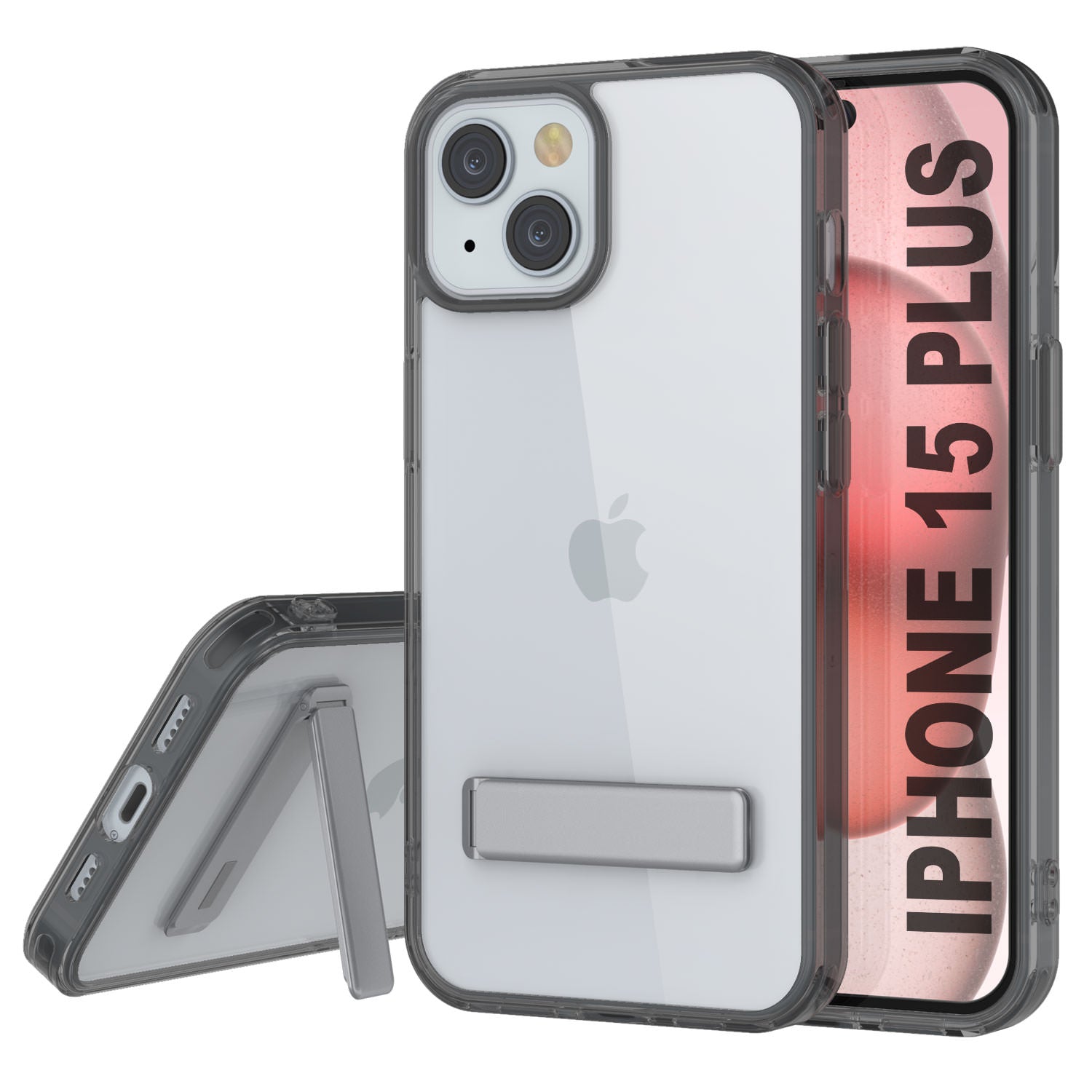 Punkcase iPhone 15 Plus Case with Kickstand [Crystal Kickstand Series] [Slim Fit] [Black]