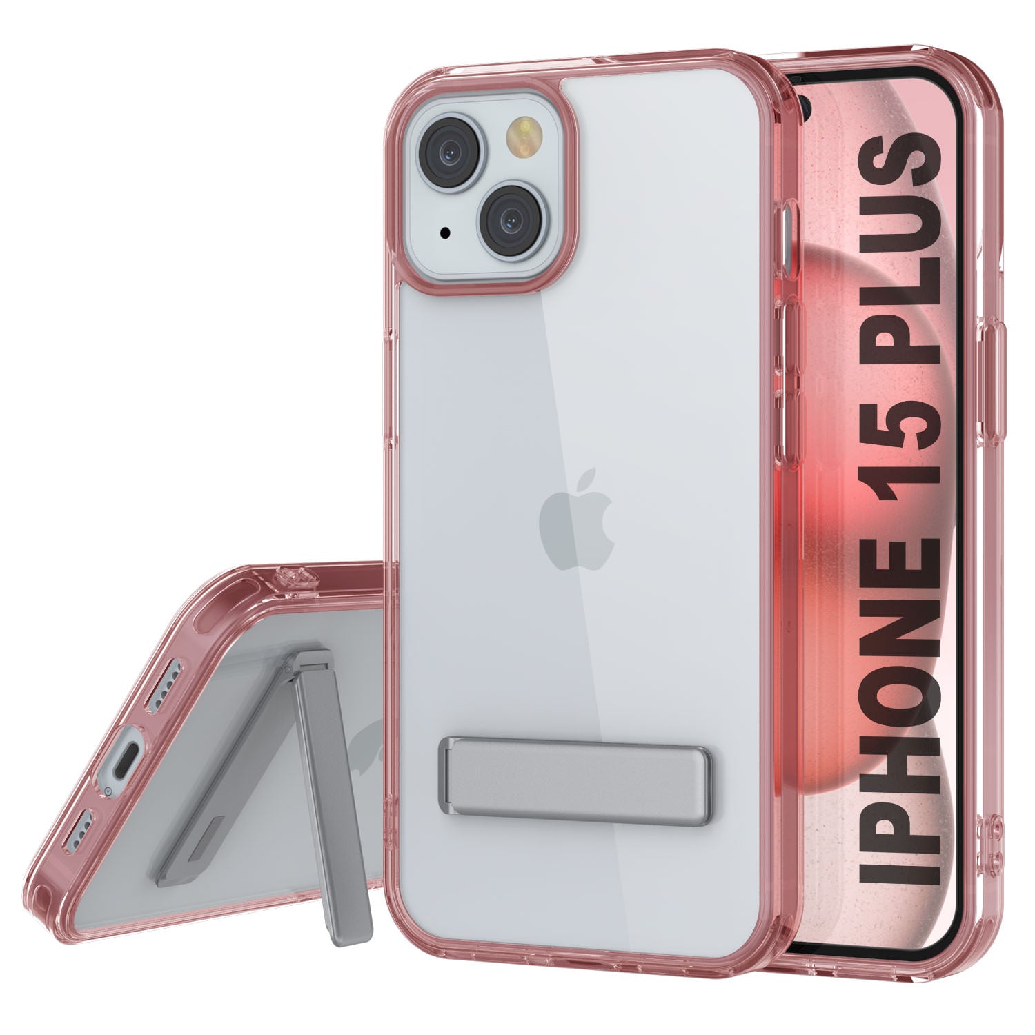 Punkcase iPhone 15 Plus Case with Kickstand [Crystal Kickstand Series] [Slim Fit] [Red]