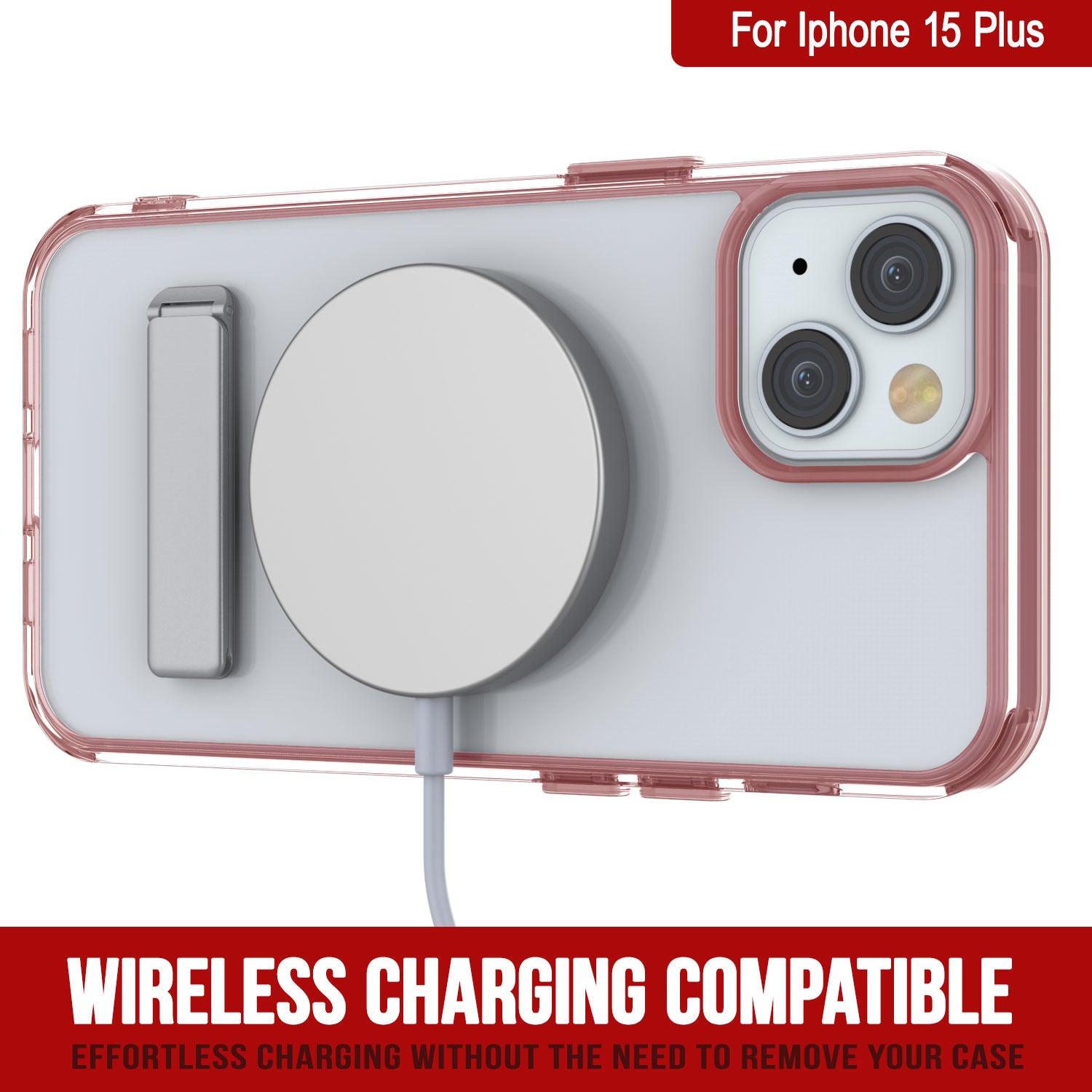 Punkcase iPhone 15 Plus Case with Kickstand [Crystal Kickstand Series] [Slim Fit] [Red]
