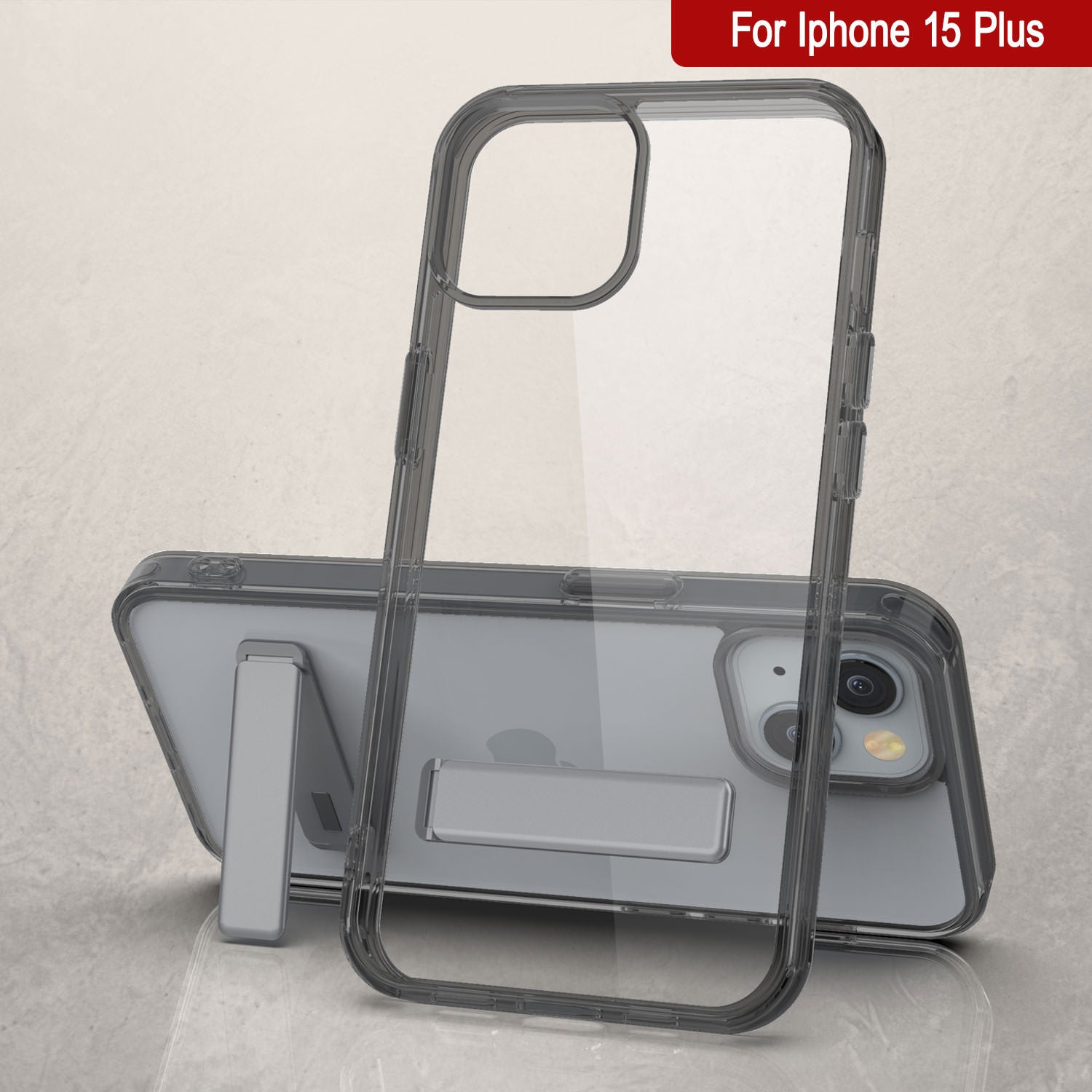 Punkcase iPhone 15 Plus Case with Kickstand [Crystal Kickstand Series] [Slim Fit] [Black]