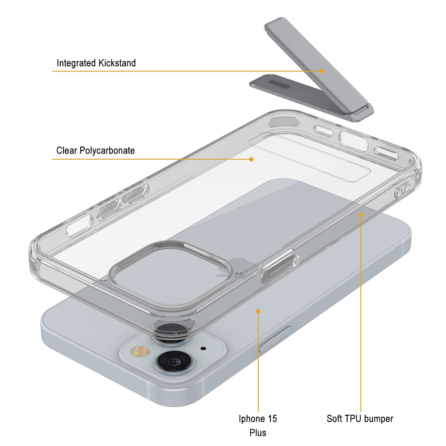 Punkcase iPhone 15 Plus Case with Kickstand [Crystal Kickstand Series] [Slim Fit] [Clear]