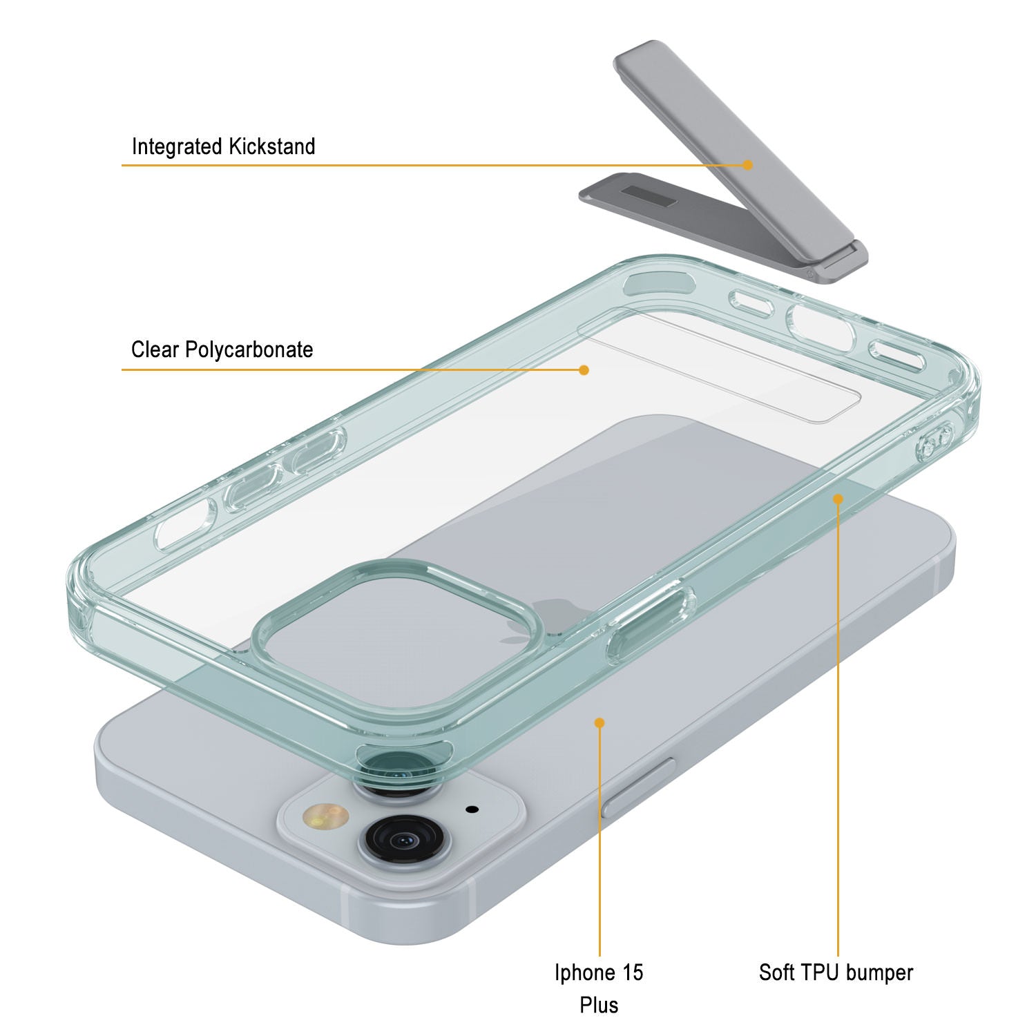 Punkcase iPhone 15 Plus Case with Kickstand [Crystal Kickstand Series] [Slim Fit] [Teal]