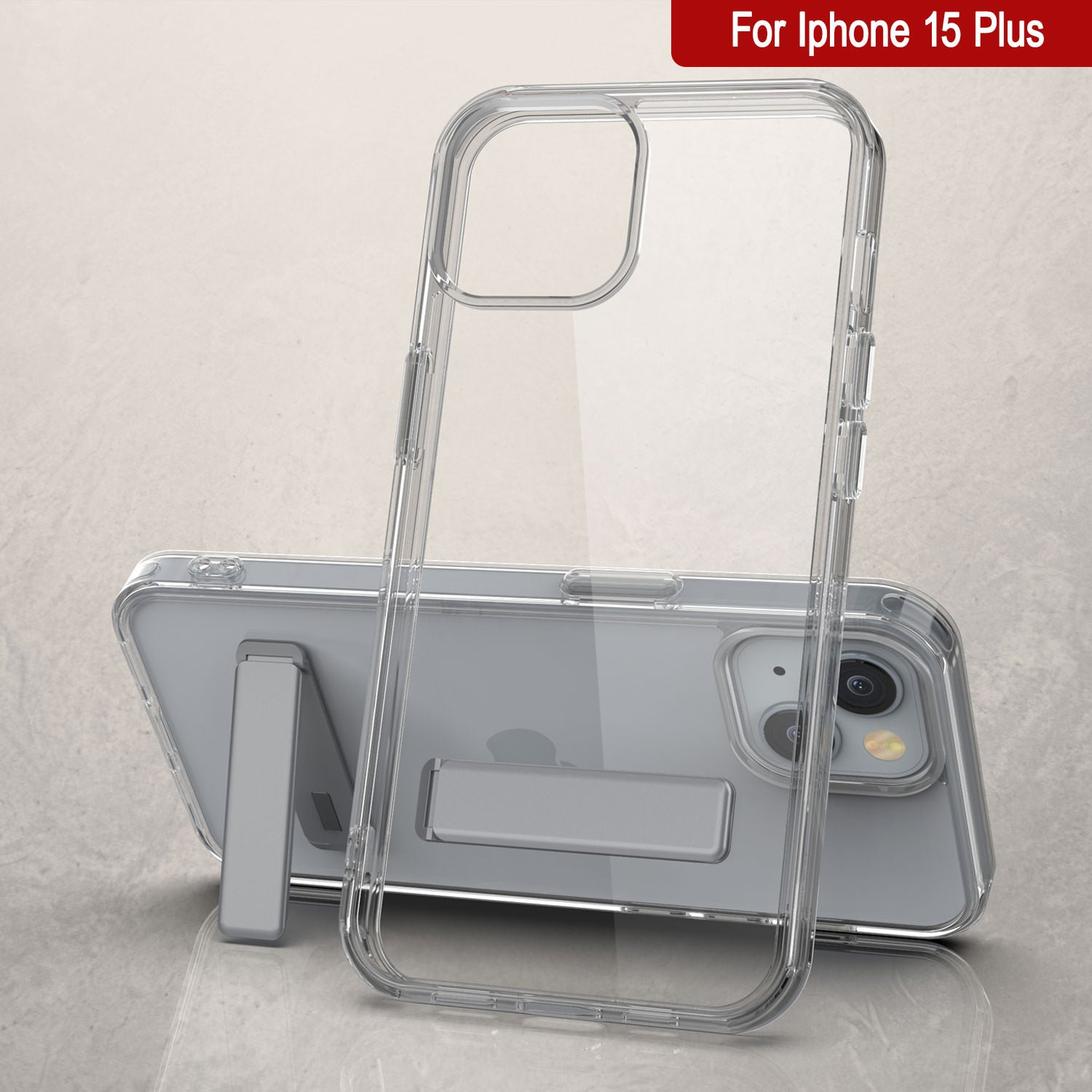Punkcase iPhone 15 Plus Case with Kickstand [Crystal Kickstand Series] [Slim Fit] [Clear]