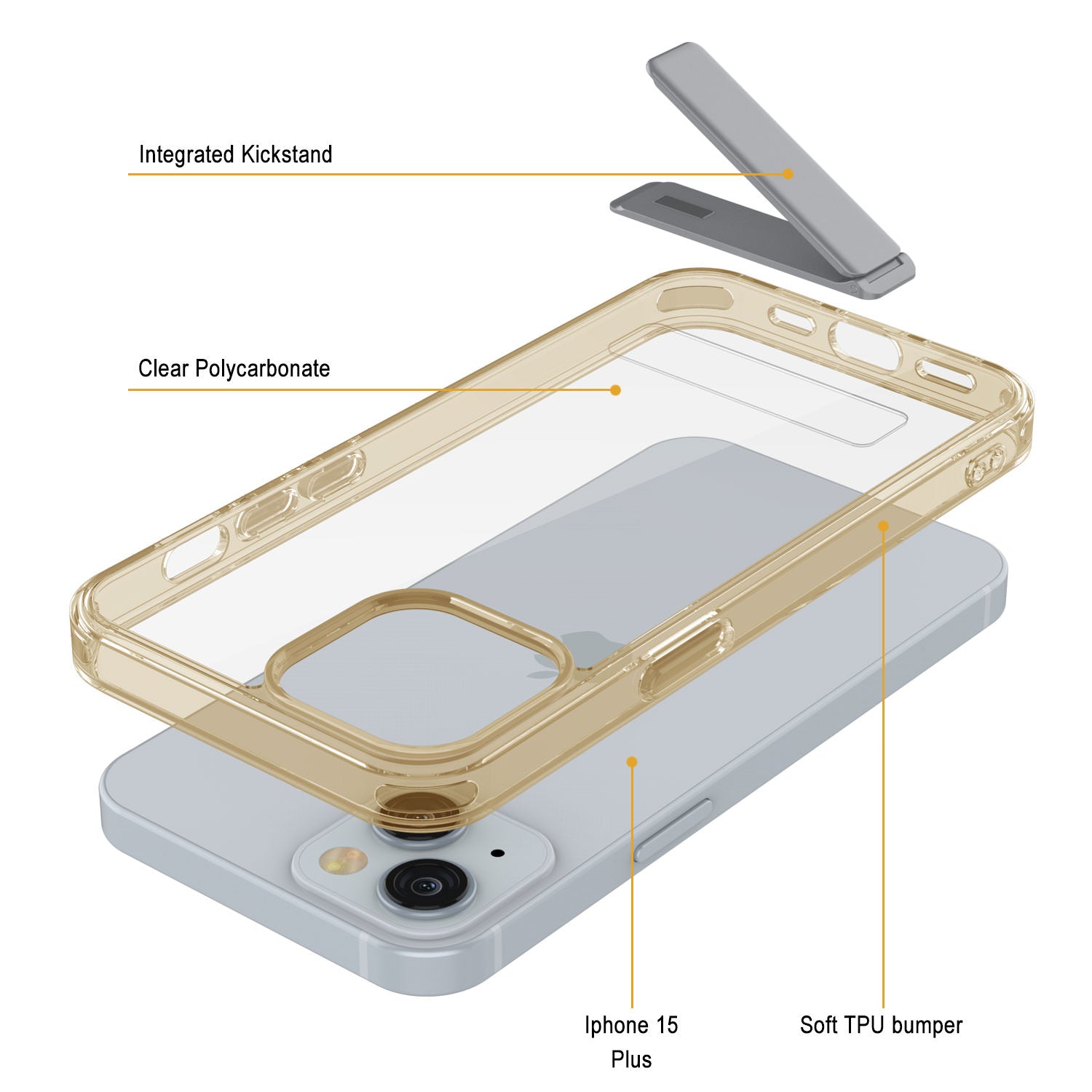 Punkcase iPhone 15 Plus Case with Kickstand [Crystal Kickstand Series] [Slim Fit] [Orange]