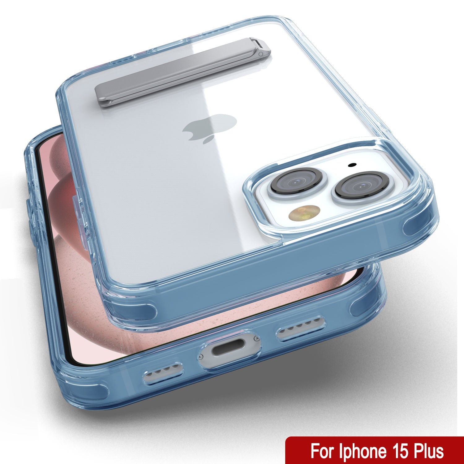 Punkcase iPhone 15 Plus Case with Kickstand [Crystal Kickstand Series] [Slim Fit] [Blue]
