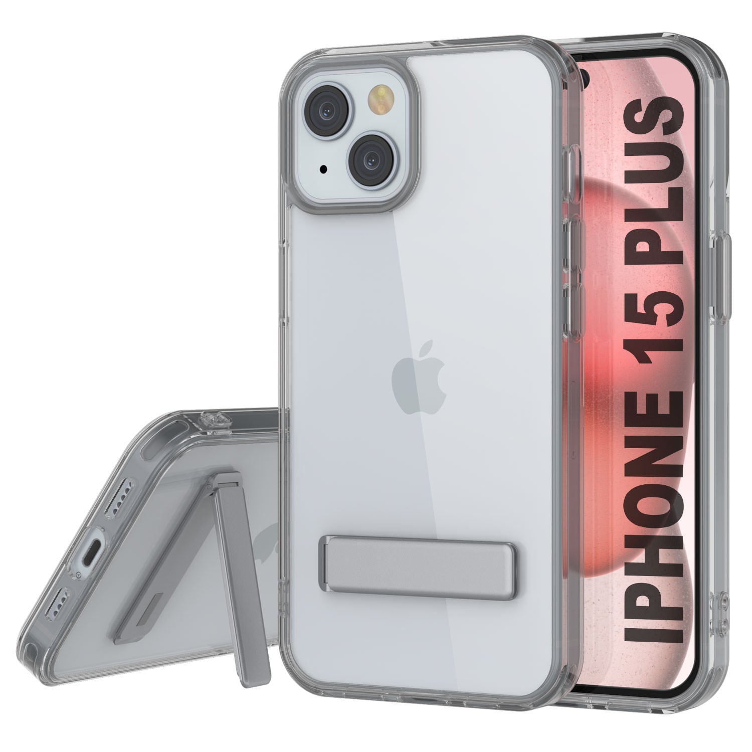 Punkcase iPhone 15 Plus Case with Kickstand [Crystal Kickstand Series] [Slim Fit] [Grey]