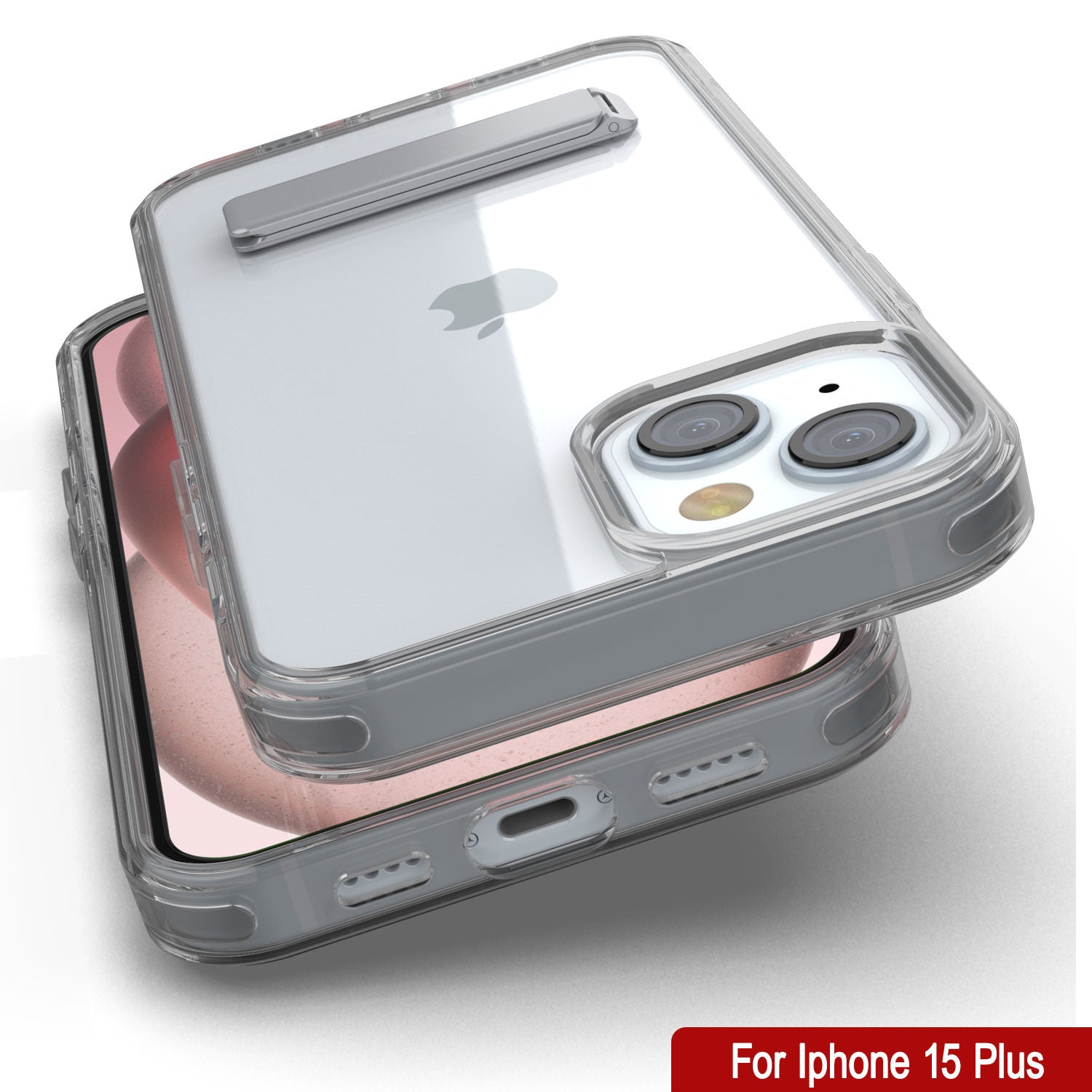 Punkcase iPhone 15 Plus Case with Kickstand [Crystal Kickstand Series] [Slim Fit] [Grey]