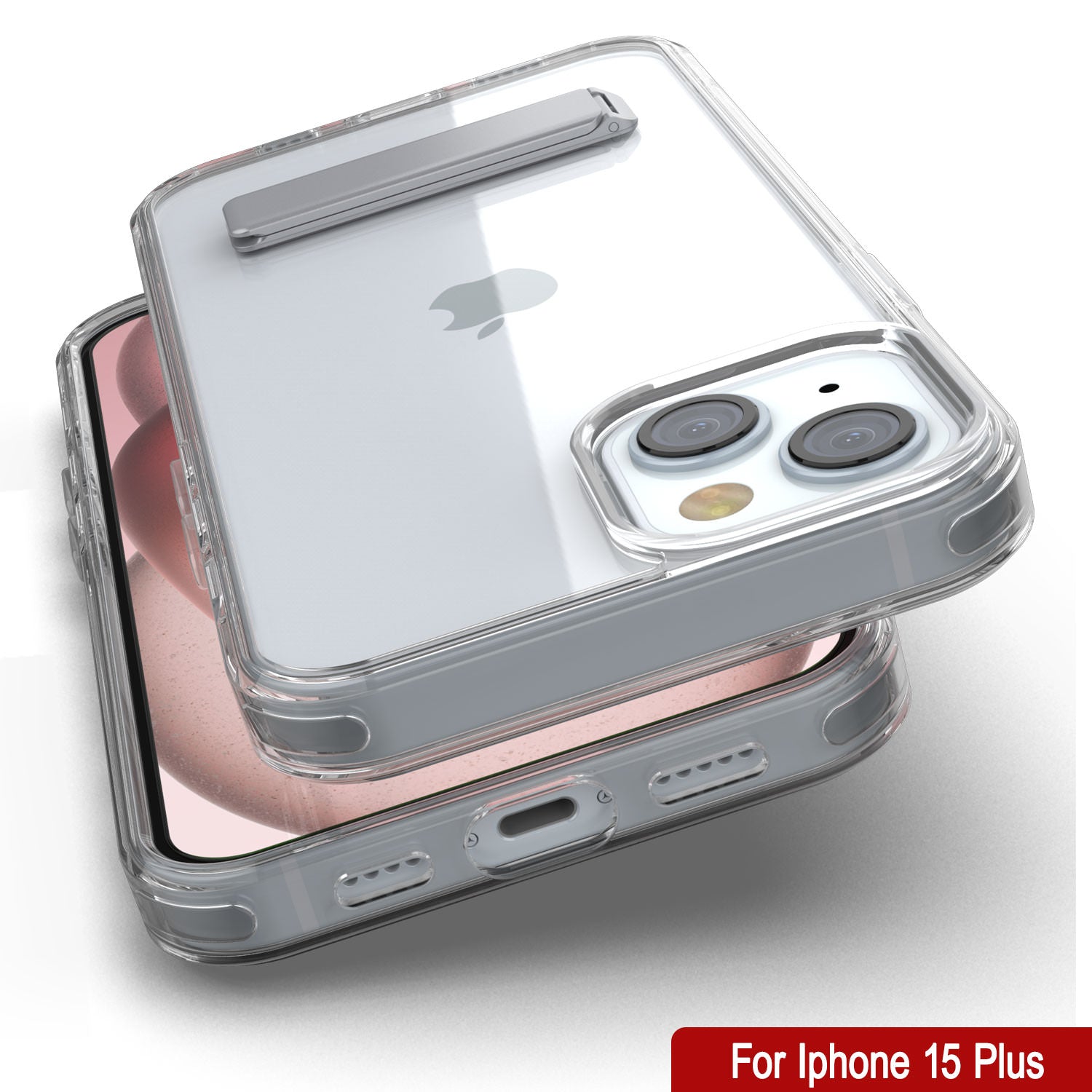 Punkcase iPhone 15 Plus Case with Kickstand [Crystal Kickstand Series] [Slim Fit] [Clear]
