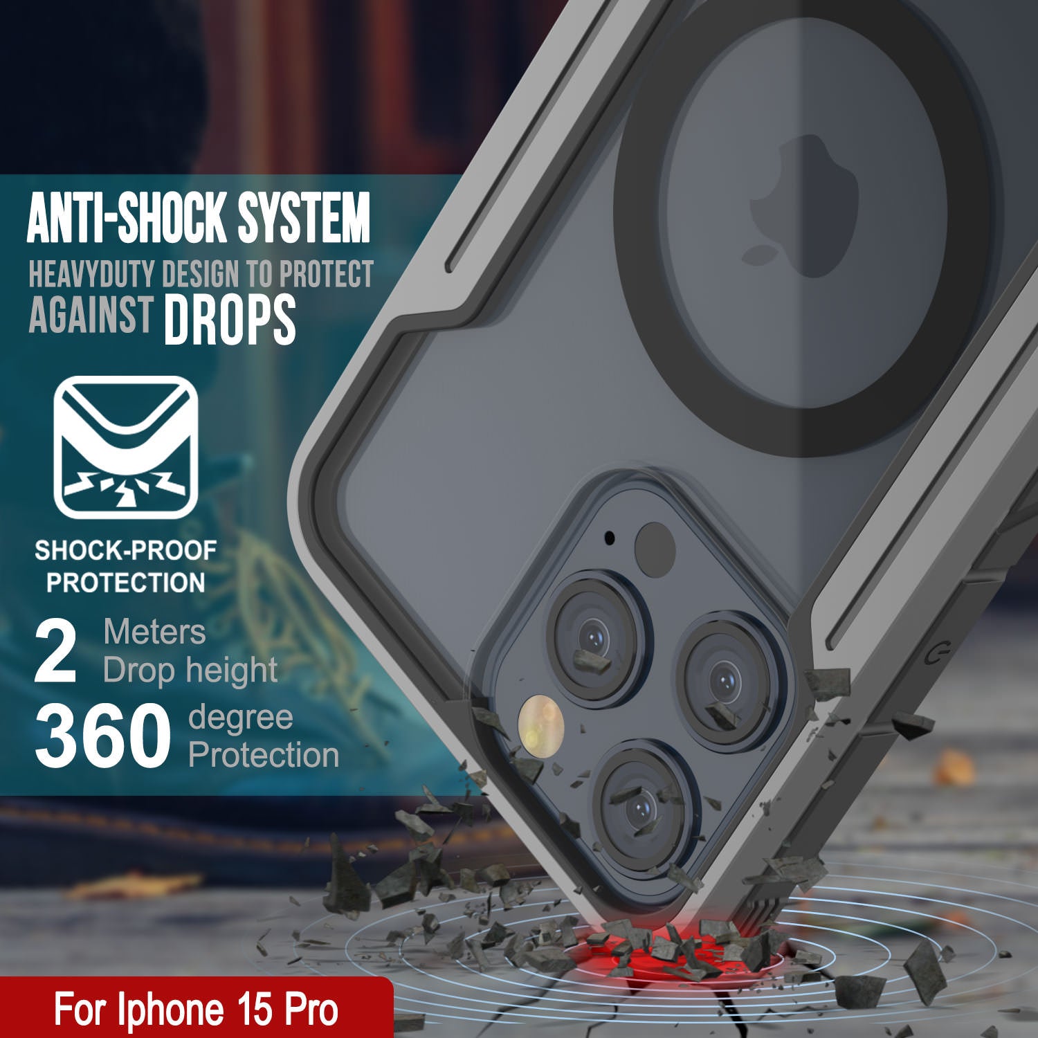 Punkcase iPhone 15 Pro Armor Stealth MAG Defense Case Protective Military Grade Multilayer Cover [Grey-Black]