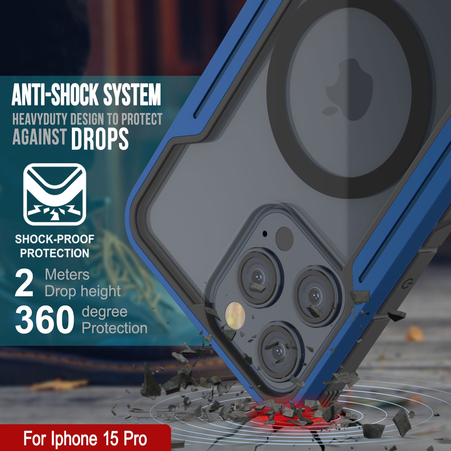 Punkcase iPhone 15 Pro Armor Stealth MAG Defense Case Protective Military Grade Multilayer Cover [Navy Blue]