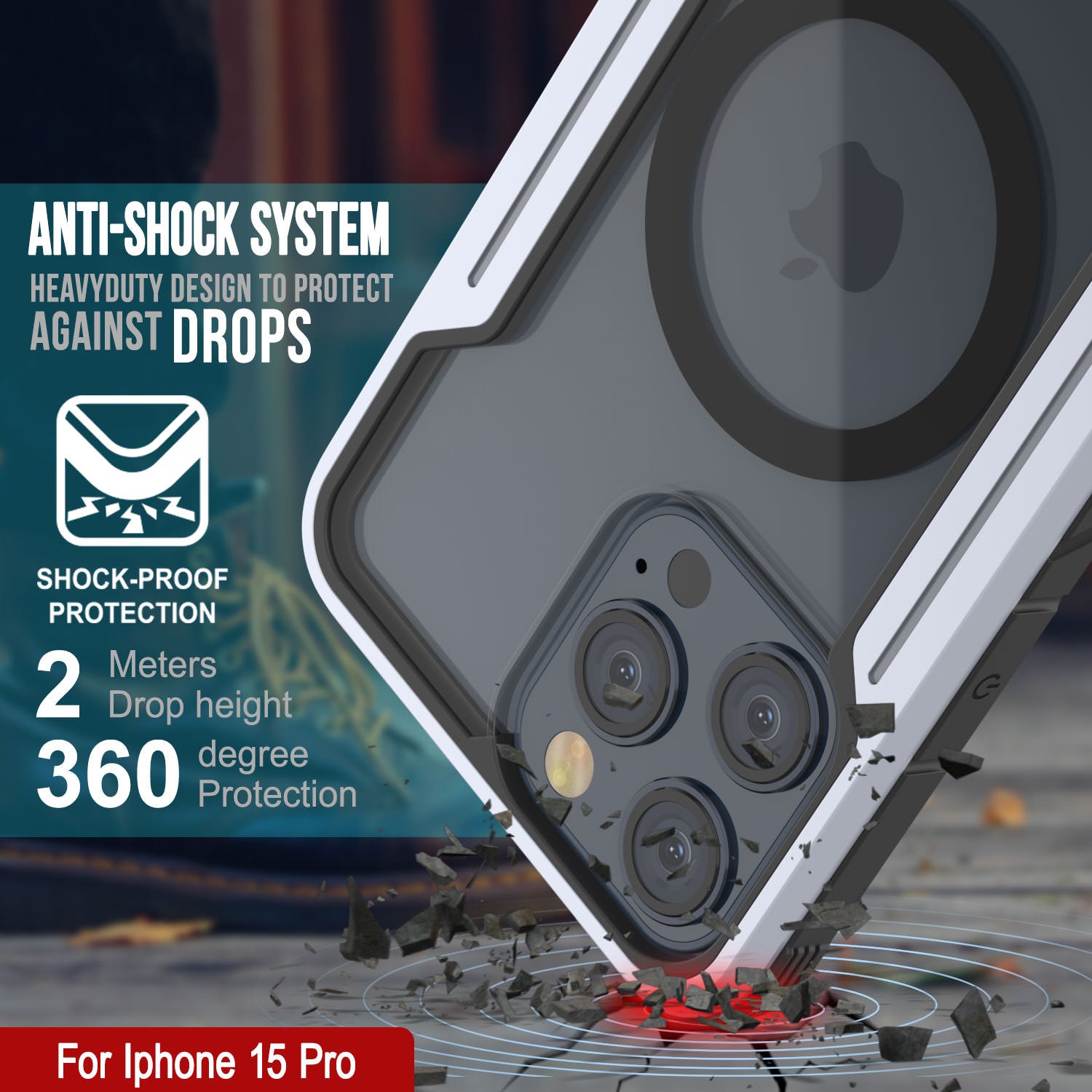 Punkcase iPhone 15 Pro Armor Stealth MAG Defense Case Protective Military Grade Multilayer Cover [White]