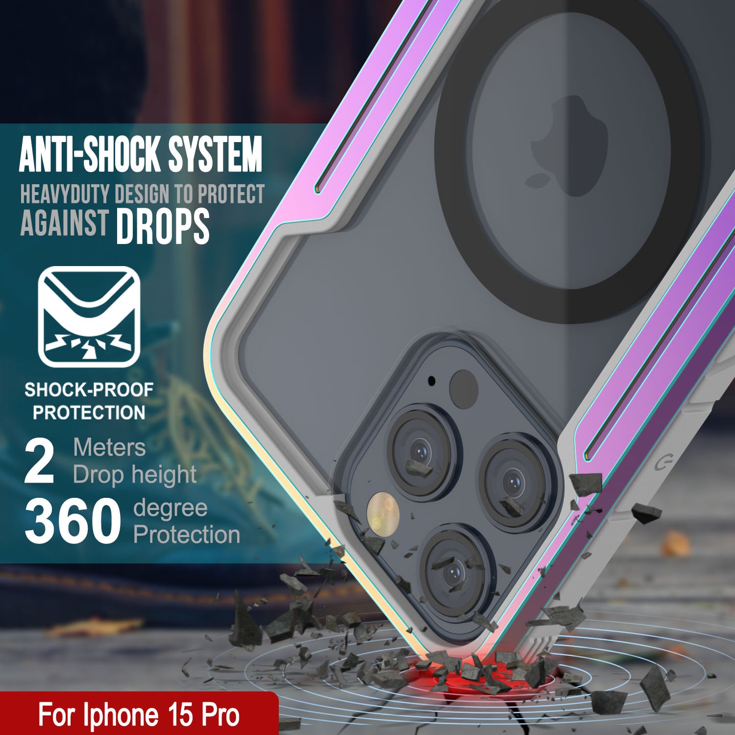 Punkcase iPhone 15 Pro Armor Stealth MAG Defense Case Protective Military Grade Multilayer Cover [Rainbow]