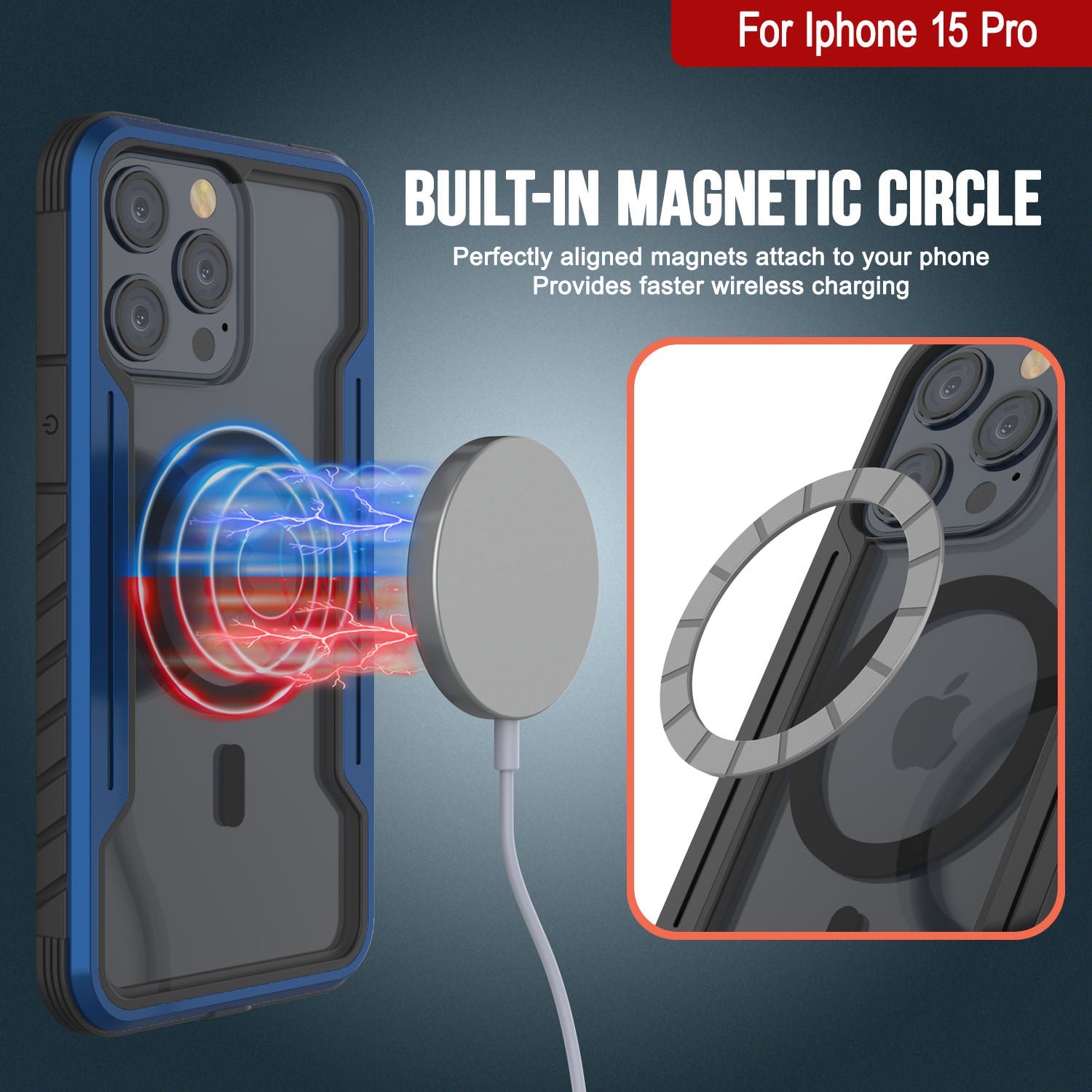 Punkcase iPhone 15 Pro Armor Stealth MAG Defense Case Protective Military Grade Multilayer Cover [Navy Blue]