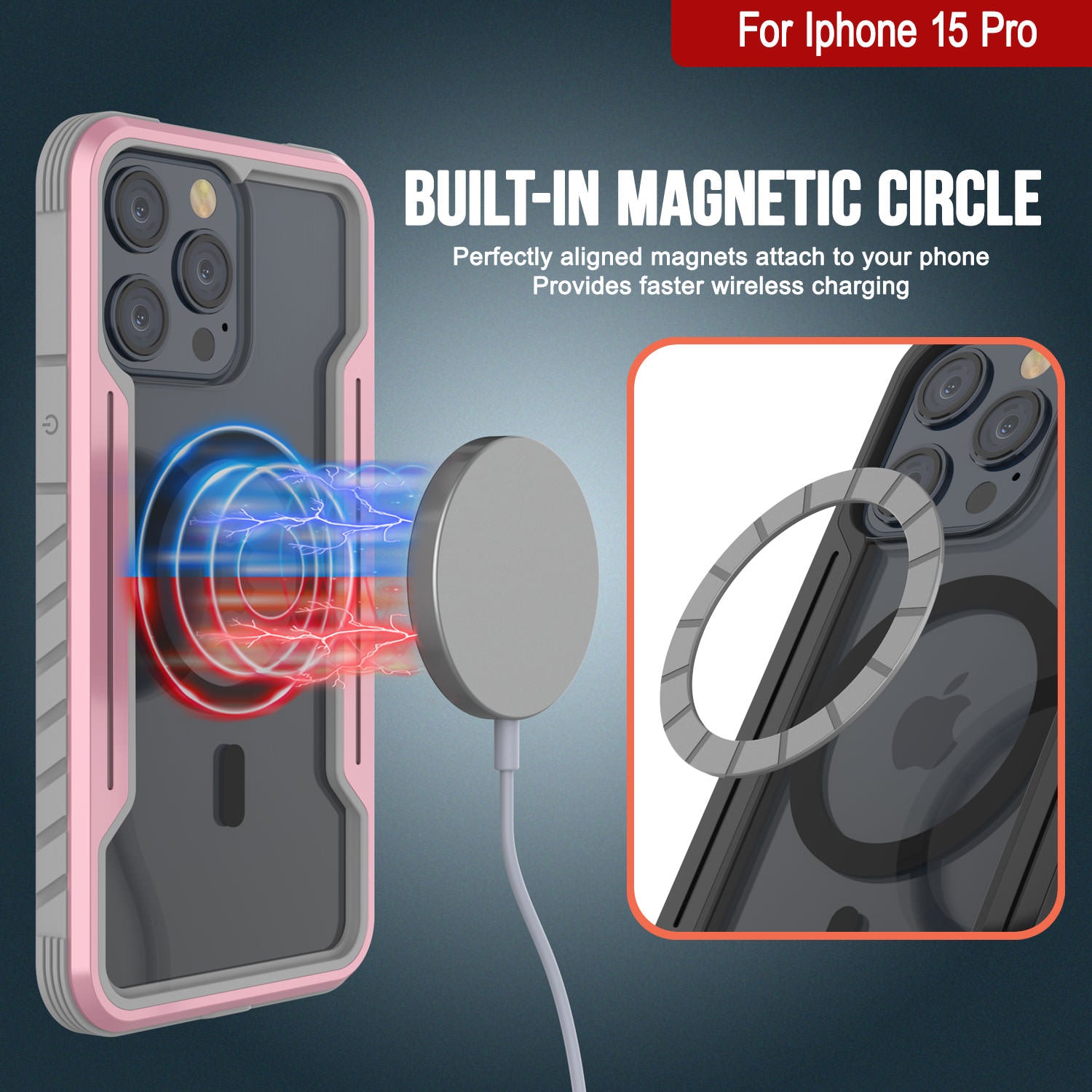 Punkcase iPhone 15 Pro Armor Stealth MAG Defense Case Protective Military Grade Multilayer Cover [Rose-Gold]