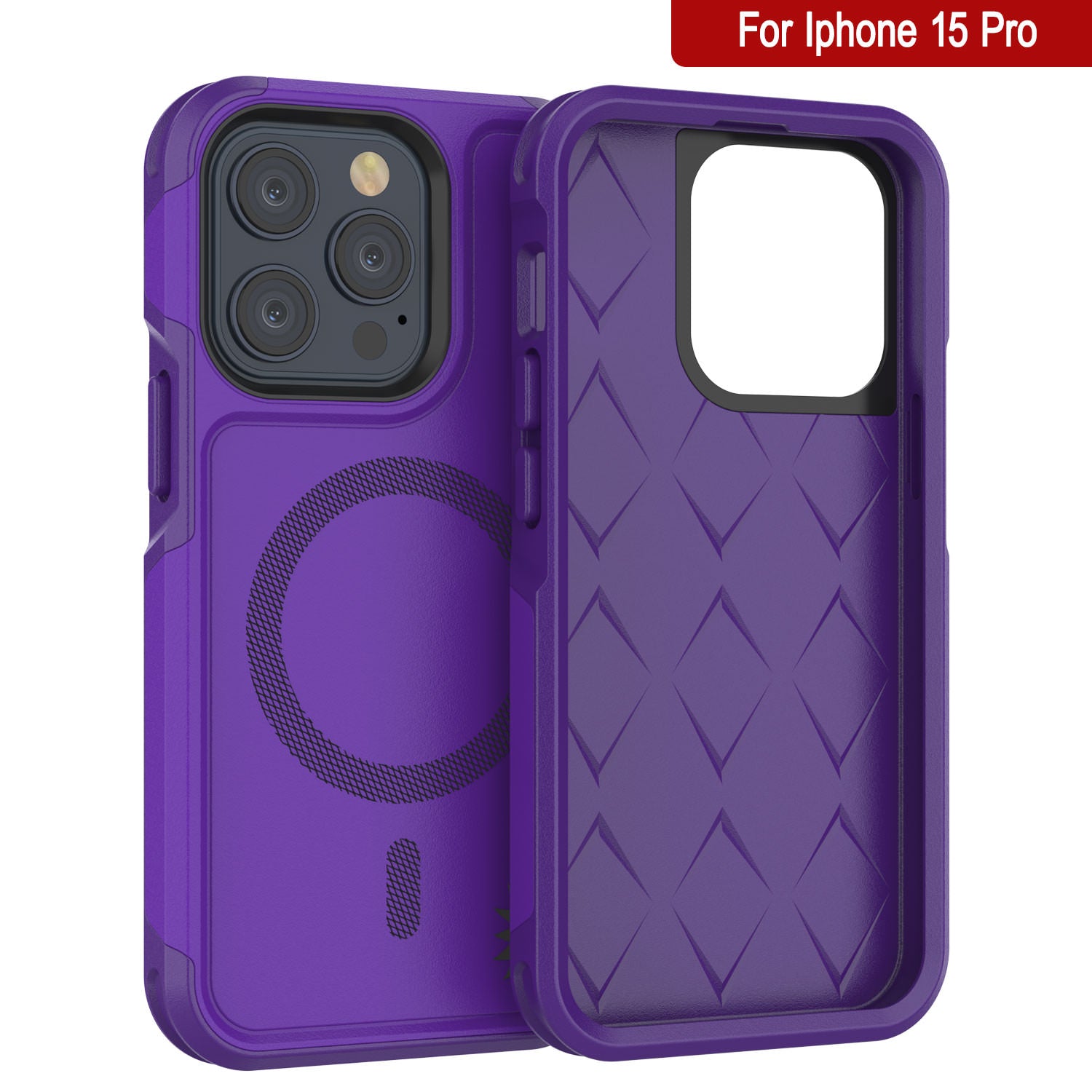 PunkCase iPhone 15 Pro Case, [Spartan 2.0 Series] Clear Rugged Heavy Duty Cover W/Built in Screen Protector [purple]