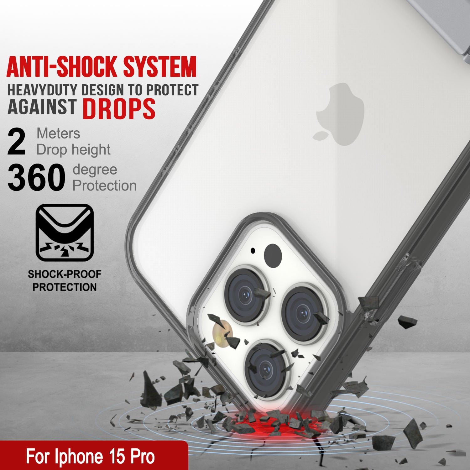 Punkcase iPhone 15 Pro Case with Kickstand [Crystal Kickstand Series] [Slim Fit] [Black]