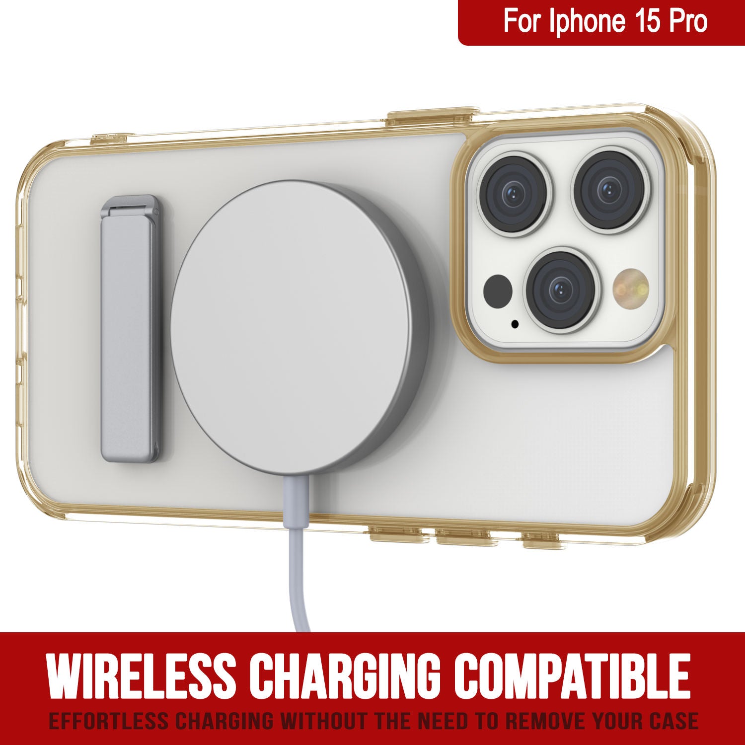 Punkcase iPhone 15 Pro Case with Kickstand [Crystal Kickstand Series] [Slim Fit] [Orange]