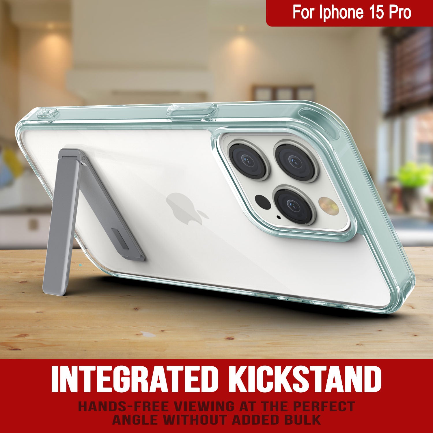 Punkcase iPhone 15 Pro Case with Kickstand [Crystal Kickstand Series] [Slim Fit] [Teal]