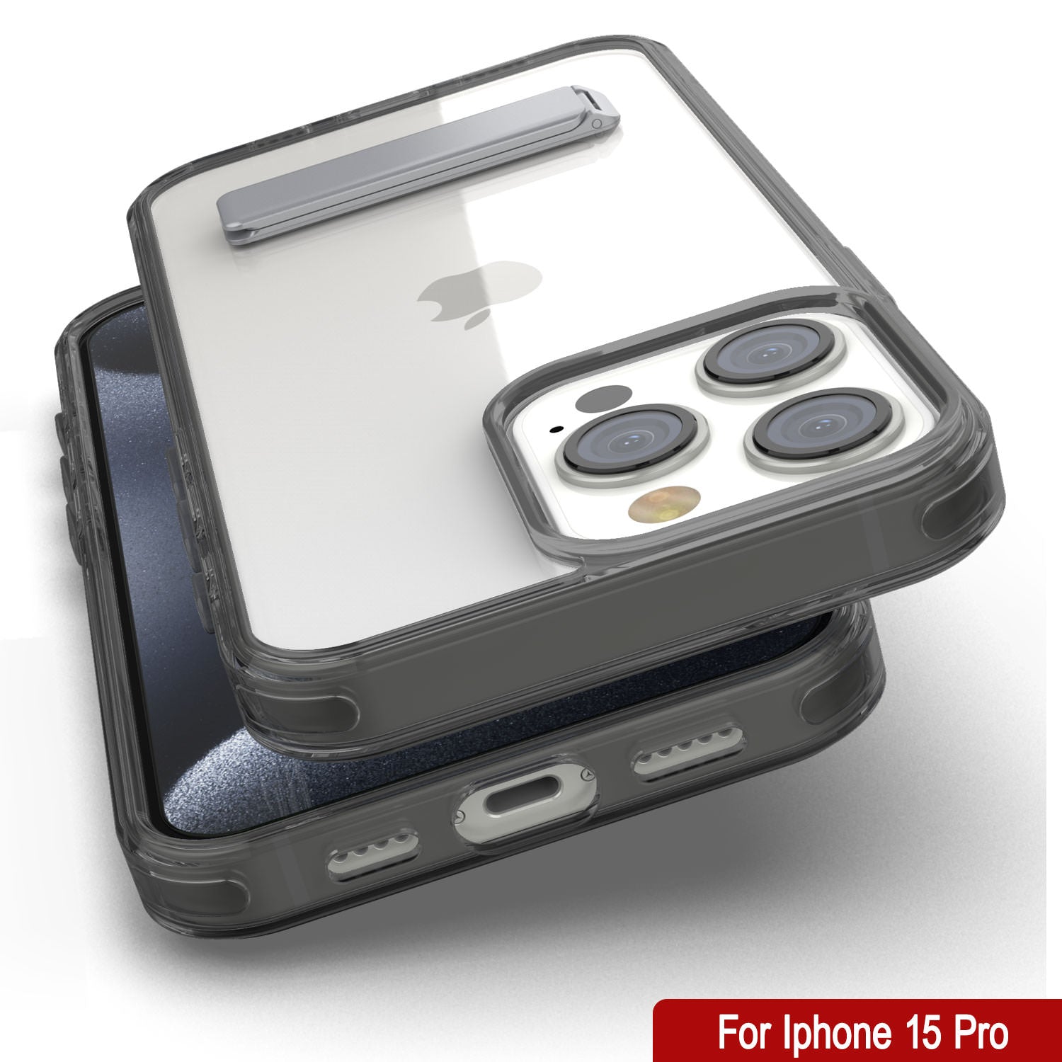 Punkcase iPhone 15 Pro Case with Kickstand [Crystal Kickstand Series] [Slim Fit] [Black]