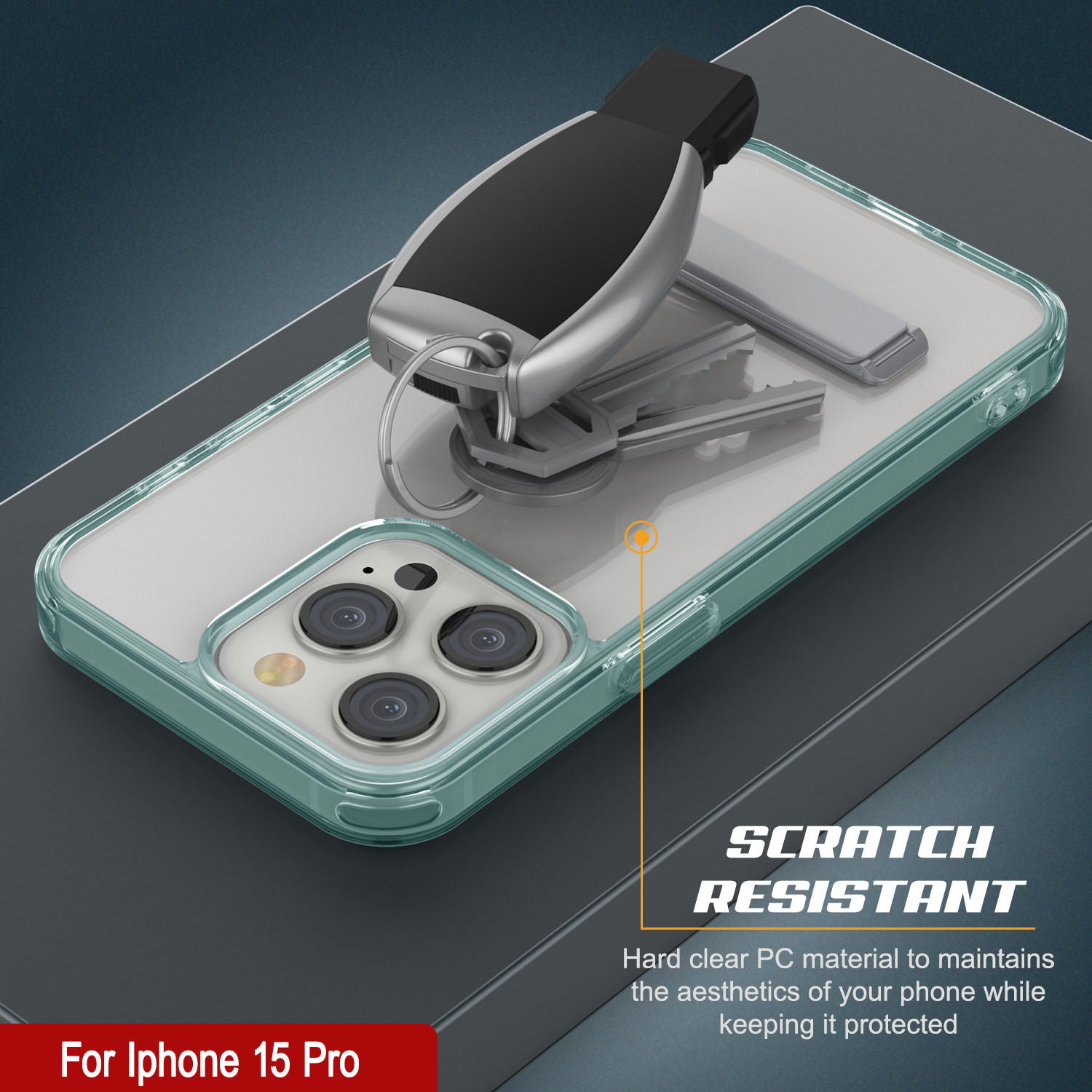 Punkcase iPhone 15 Pro Case with Kickstand [Crystal Kickstand Series] [Slim Fit] [Teal]