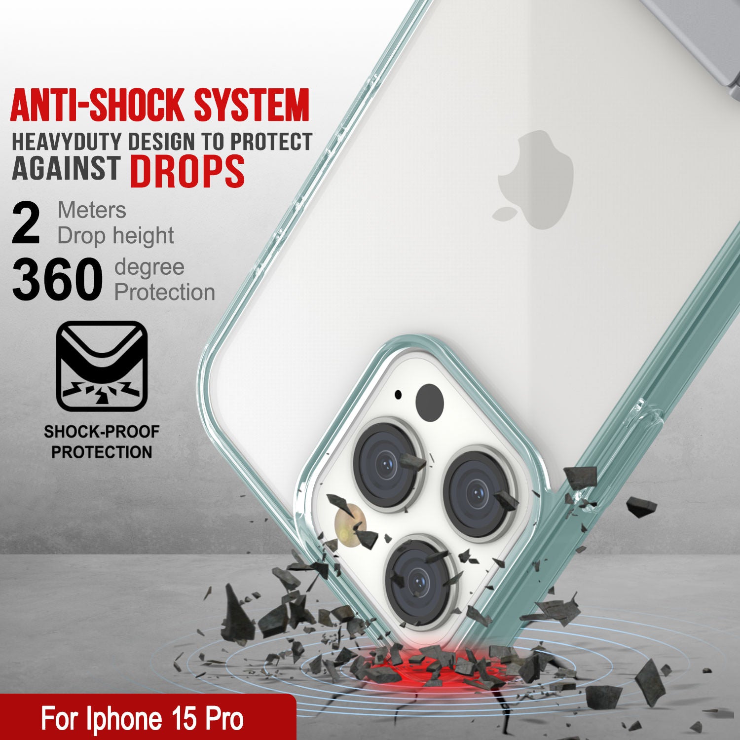 Punkcase iPhone 15 Pro Case with Kickstand [Crystal Kickstand Series] [Slim Fit] [Teal]