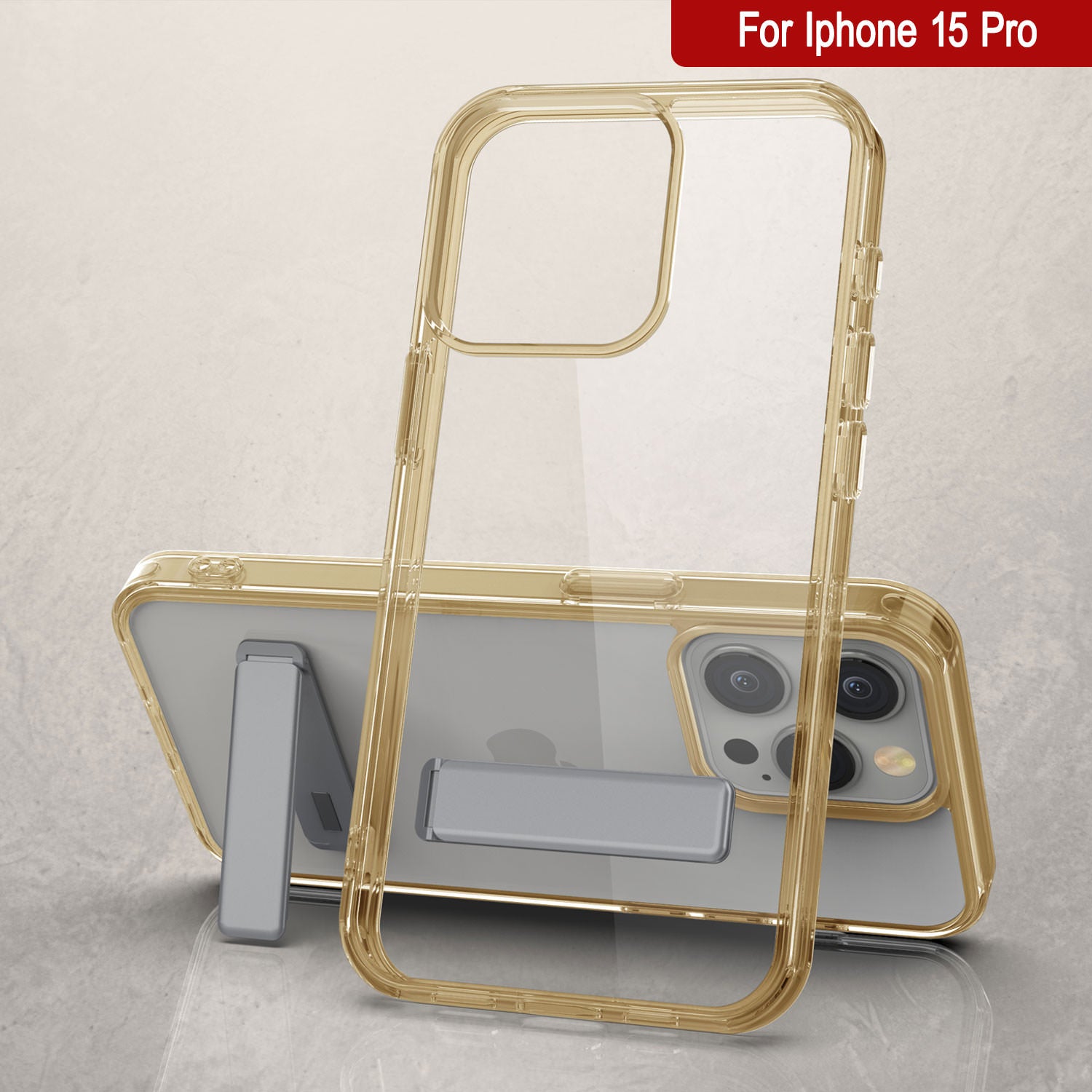 Punkcase iPhone 15 Pro Case with Kickstand [Crystal Kickstand Series] [Slim Fit] [Orange]