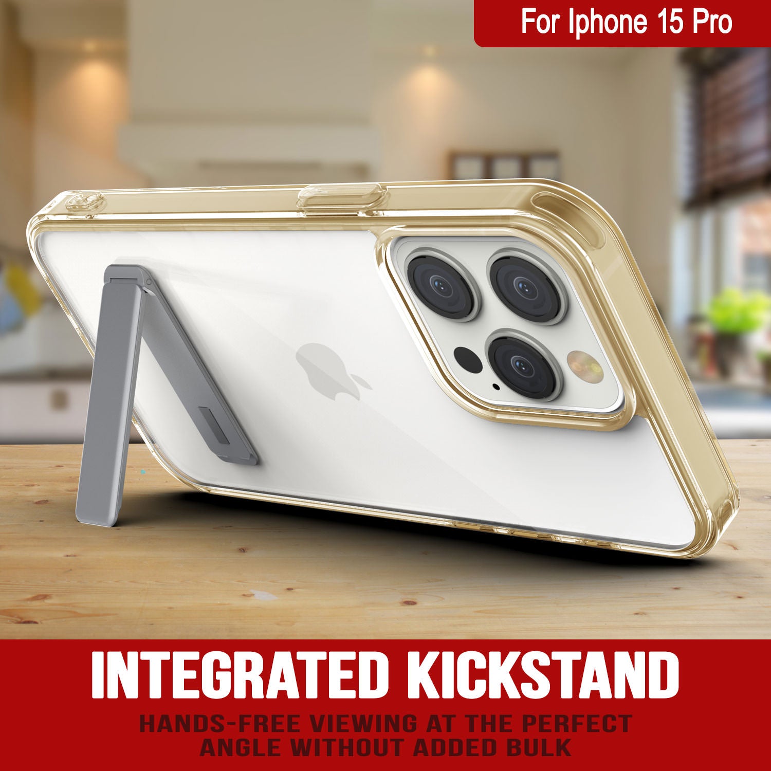 Punkcase iPhone 15 Pro Case with Kickstand [Crystal Kickstand Series] [Slim Fit] [Orange]