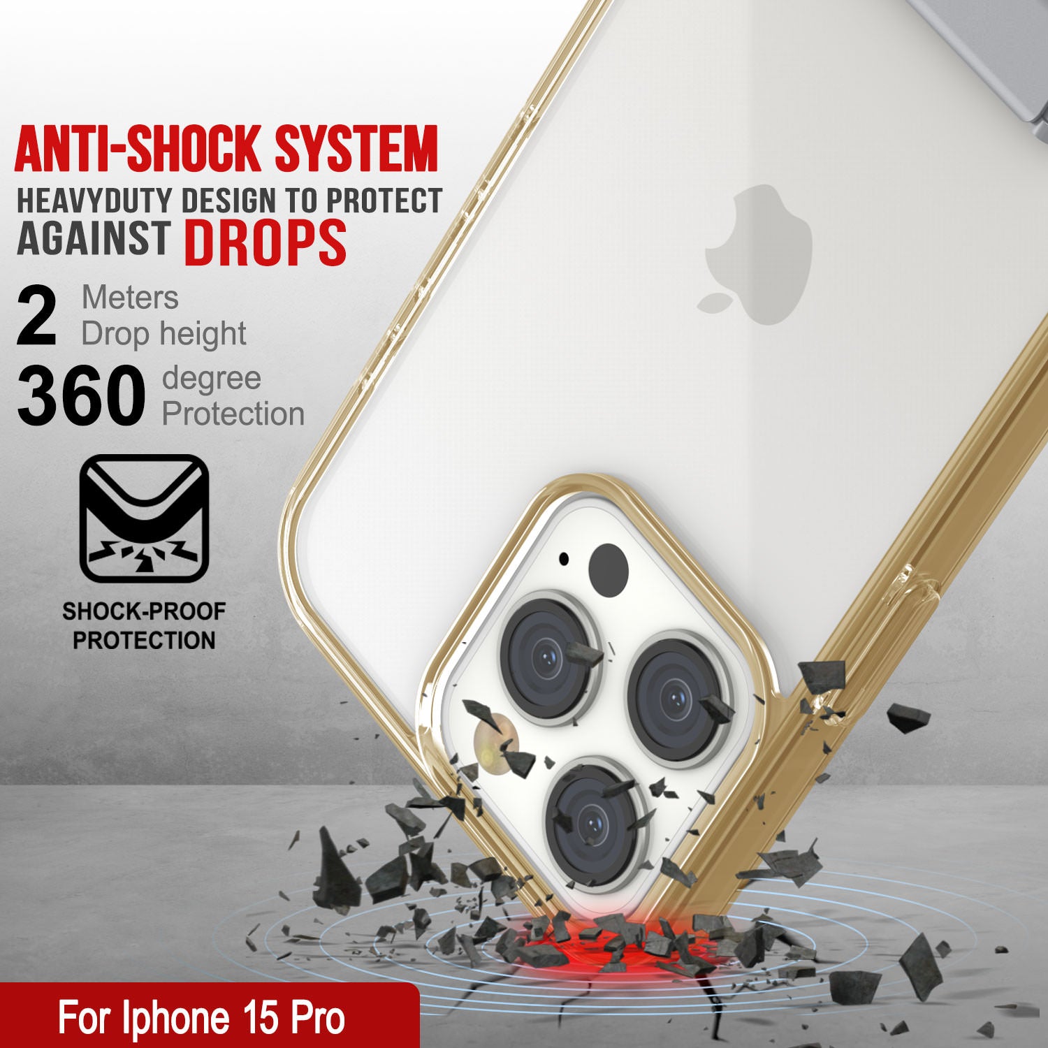 Punkcase iPhone 15 Pro Case with Kickstand [Crystal Kickstand Series] [Slim Fit] [Orange]