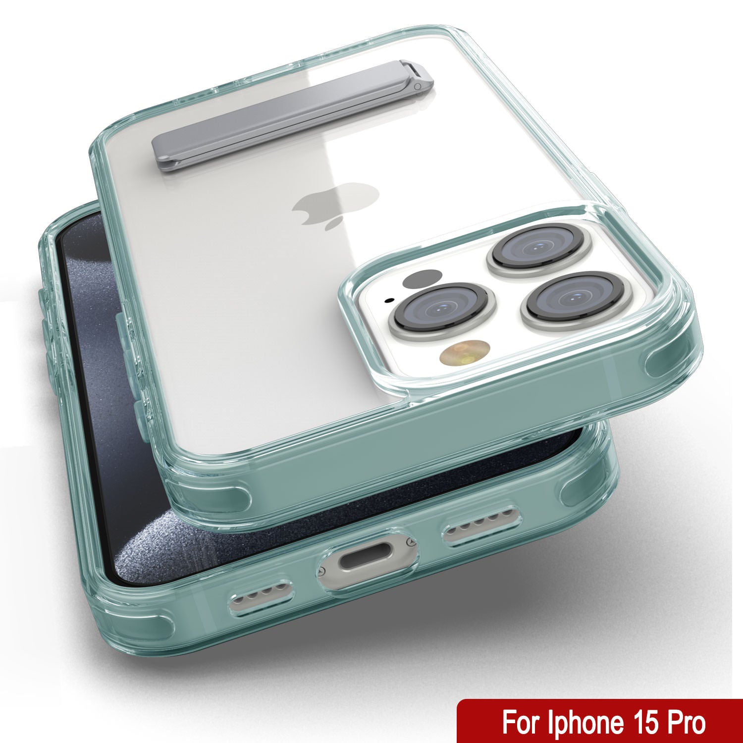 Punkcase iPhone 15 Pro Case with Kickstand [Crystal Kickstand Series] [Slim Fit] [Teal]
