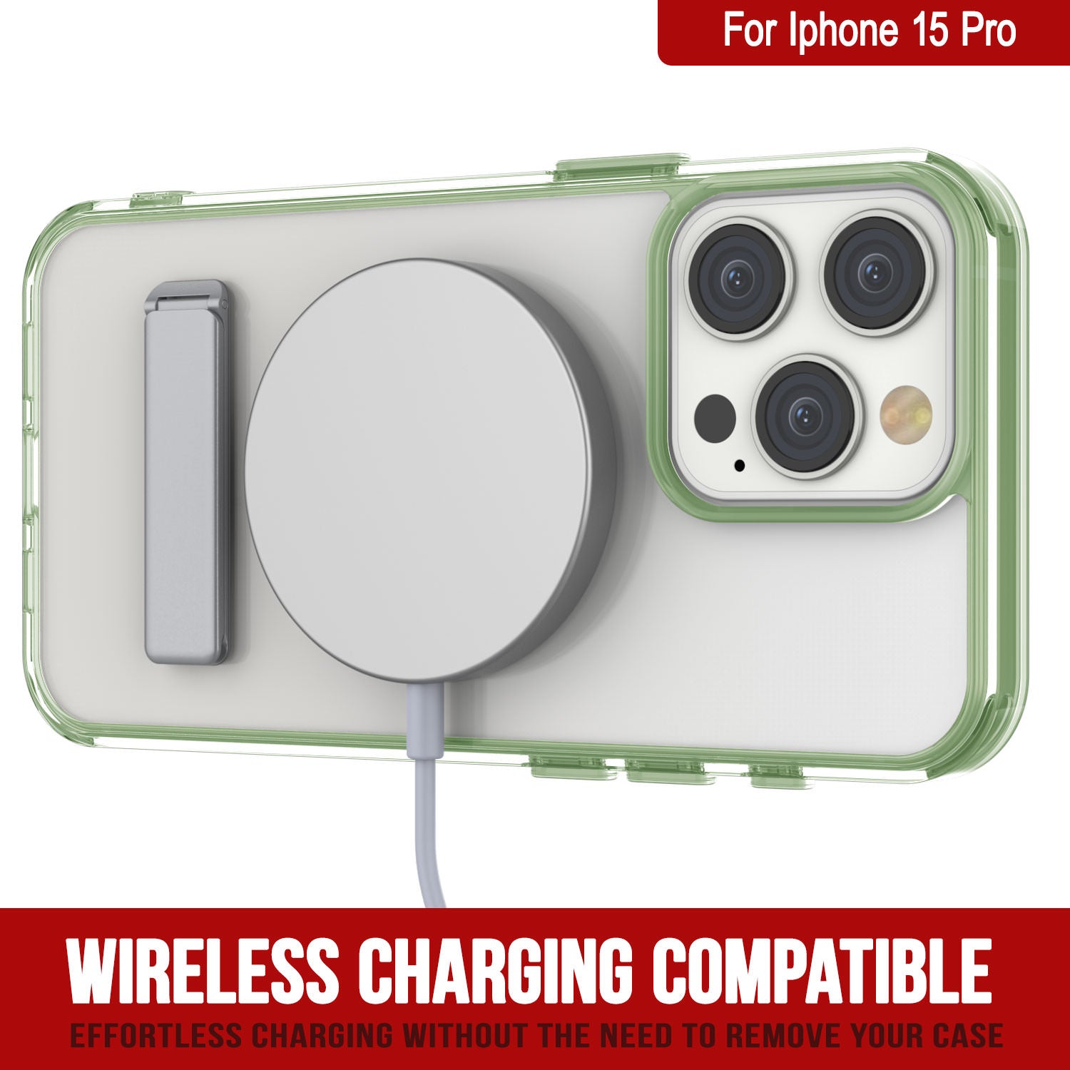 Punkcase iPhone 15 Pro Case with Kickstand [Crystal Kickstand Series] [Slim Fit] [Green]