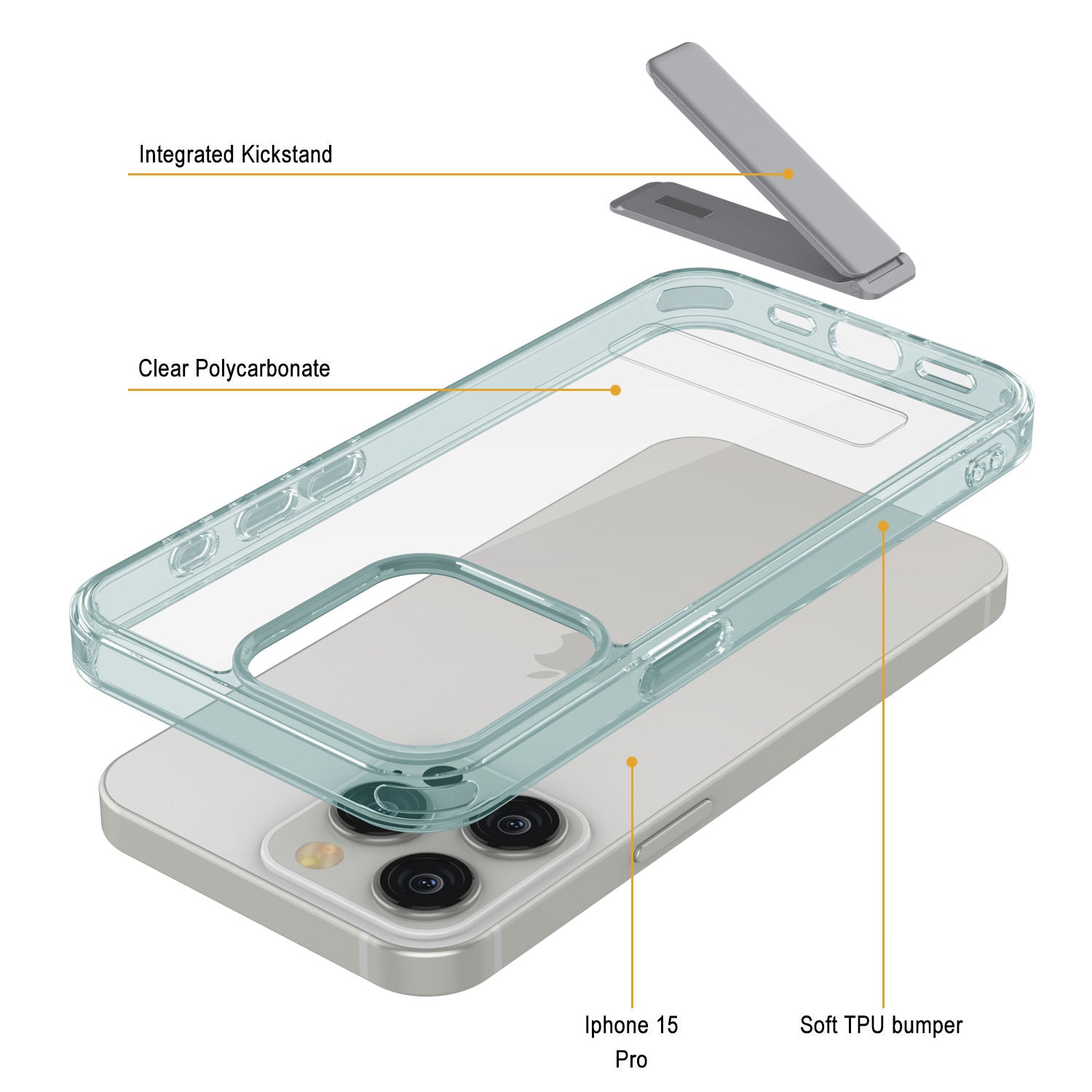 Punkcase iPhone 15 Pro Case with Kickstand [Crystal Kickstand Series] [Slim Fit] [Teal]