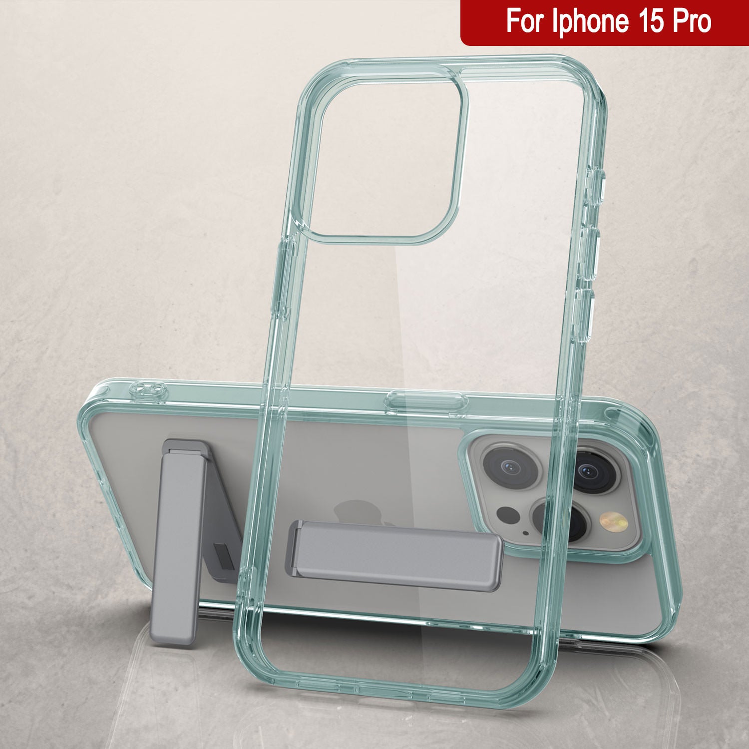 Punkcase iPhone 15 Pro Case with Kickstand [Crystal Kickstand Series] [Slim Fit] [Teal]