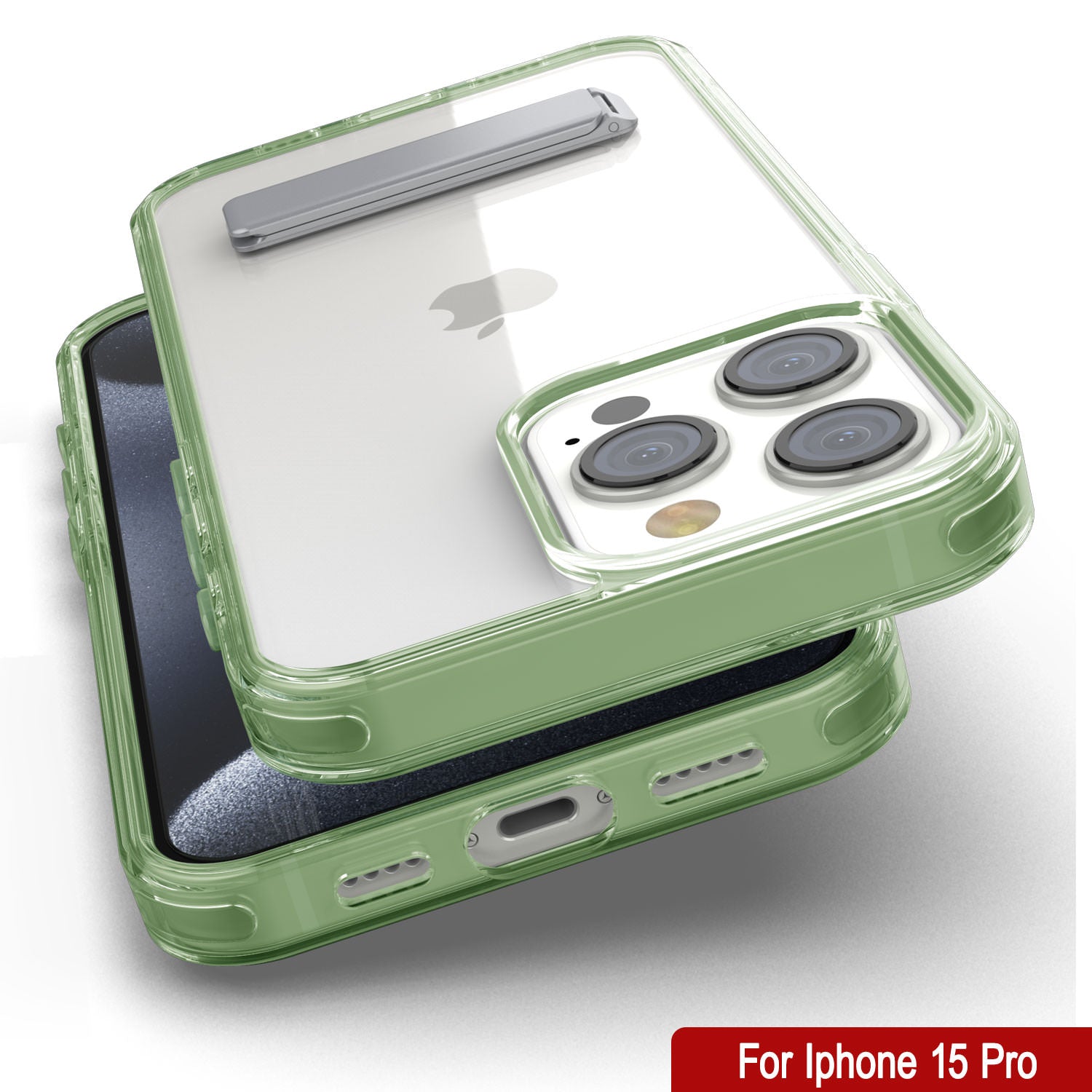 Punkcase iPhone 15 Pro Case with Kickstand [Crystal Kickstand Series] [Slim Fit] [Green]
