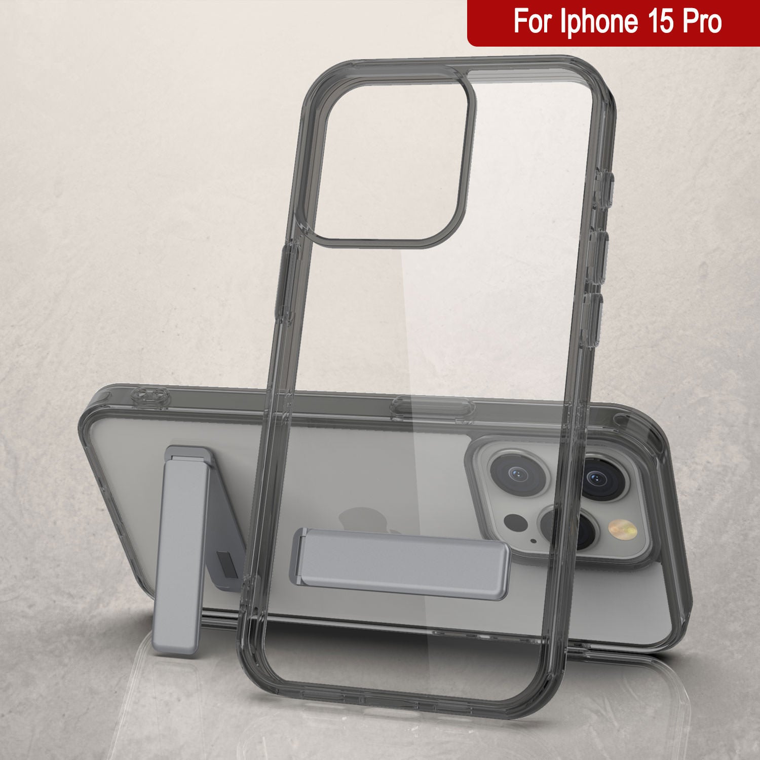 Punkcase iPhone 15 Pro Case with Kickstand [Crystal Kickstand Series] [Slim Fit] [Black]