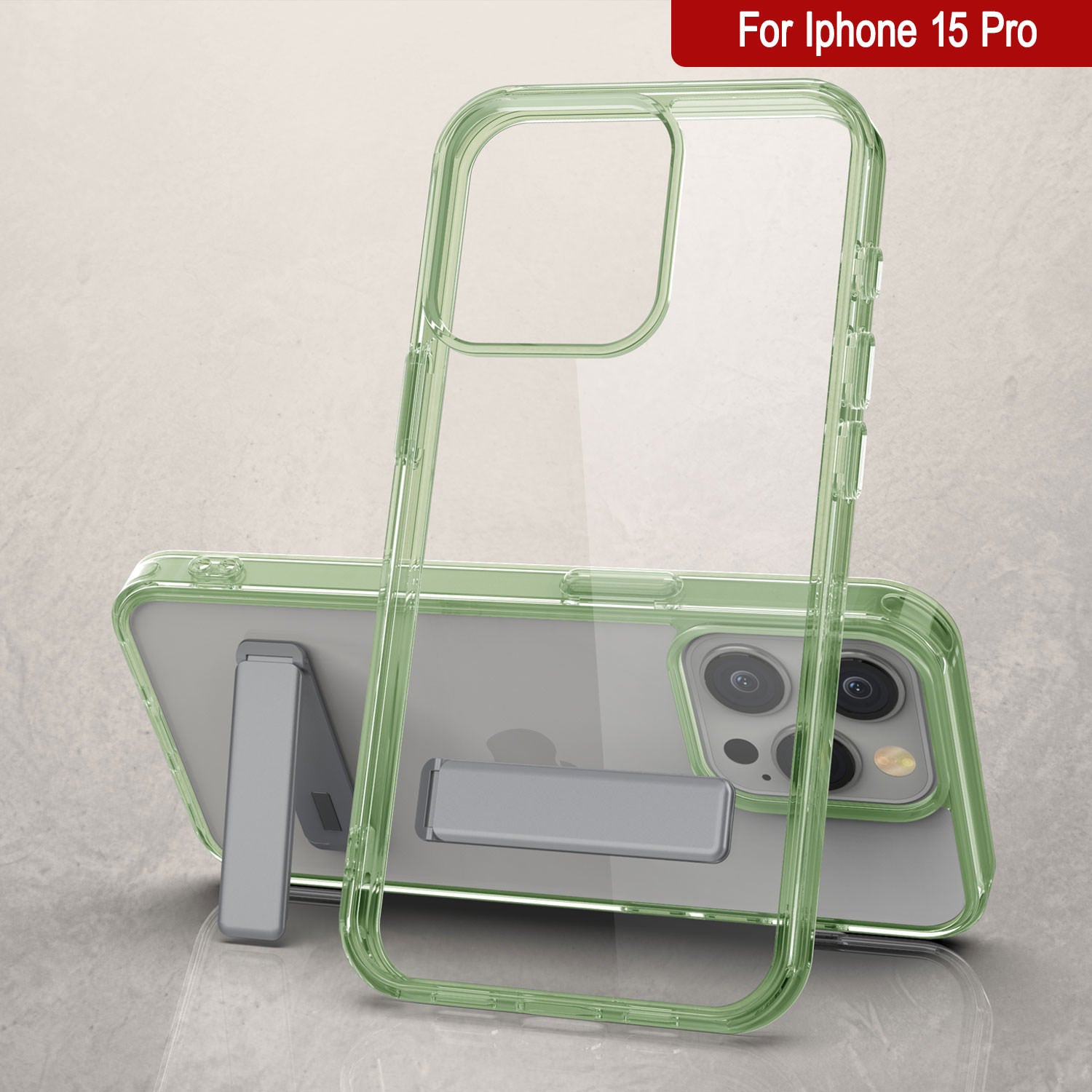 Punkcase iPhone 15 Pro Case with Kickstand [Crystal Kickstand Series] [Slim Fit] [Green]
