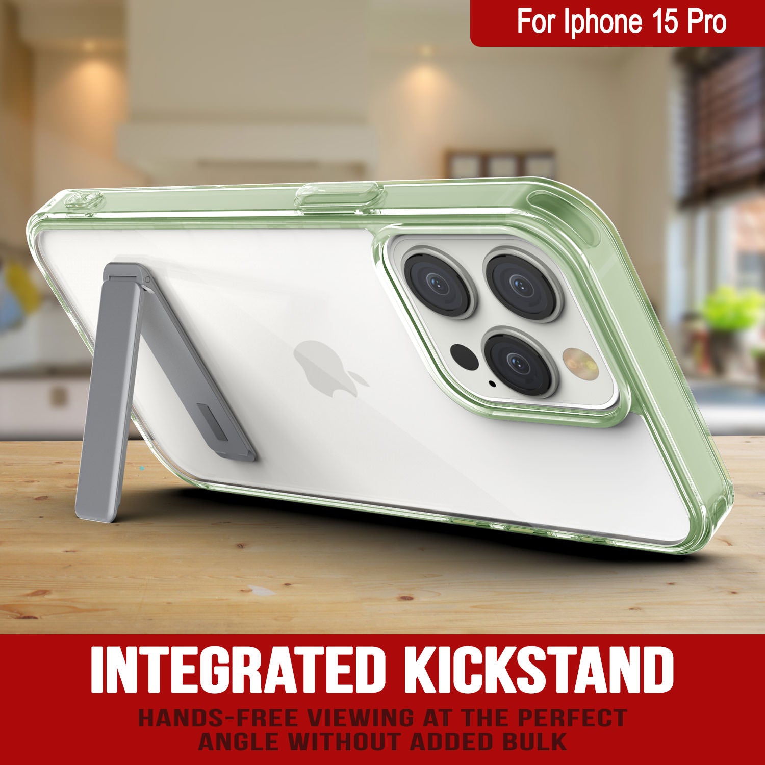 Punkcase iPhone 15 Pro Case with Kickstand [Crystal Kickstand Series] [Slim Fit] [Green]