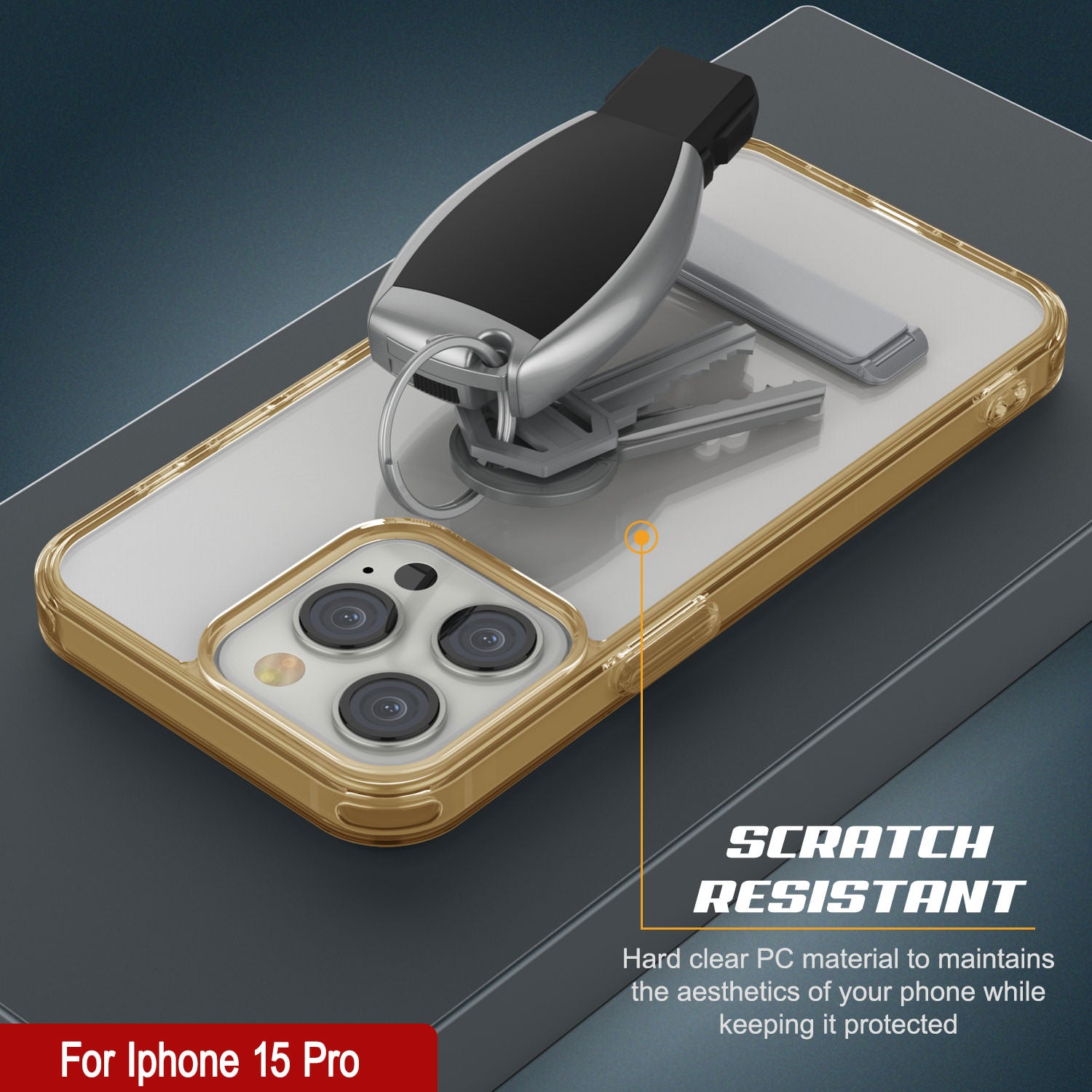 Punkcase iPhone 15 Pro Case with Kickstand [Crystal Kickstand Series] [Slim Fit] [Orange]