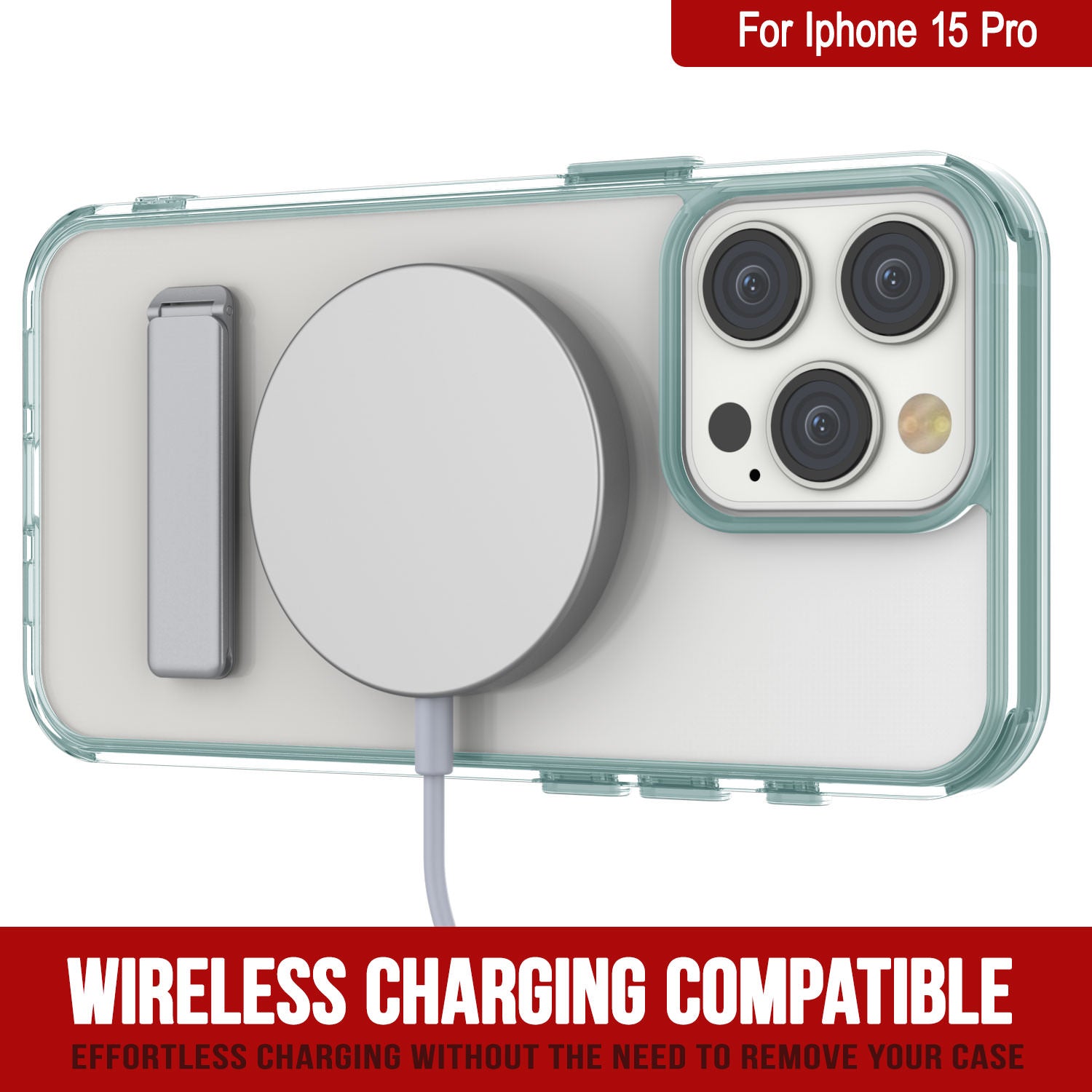 Punkcase iPhone 15 Pro Case with Kickstand [Crystal Kickstand Series] [Slim Fit] [Teal]