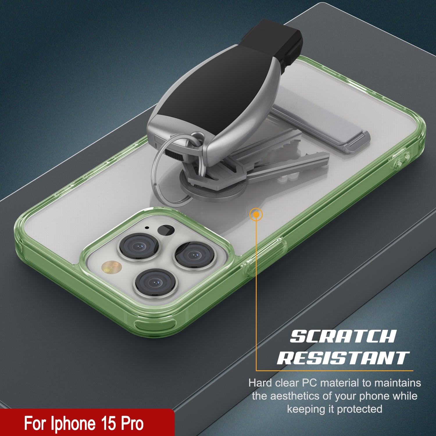 Punkcase iPhone 15 Pro Case with Kickstand [Crystal Kickstand Series] [Slim Fit] [Green]