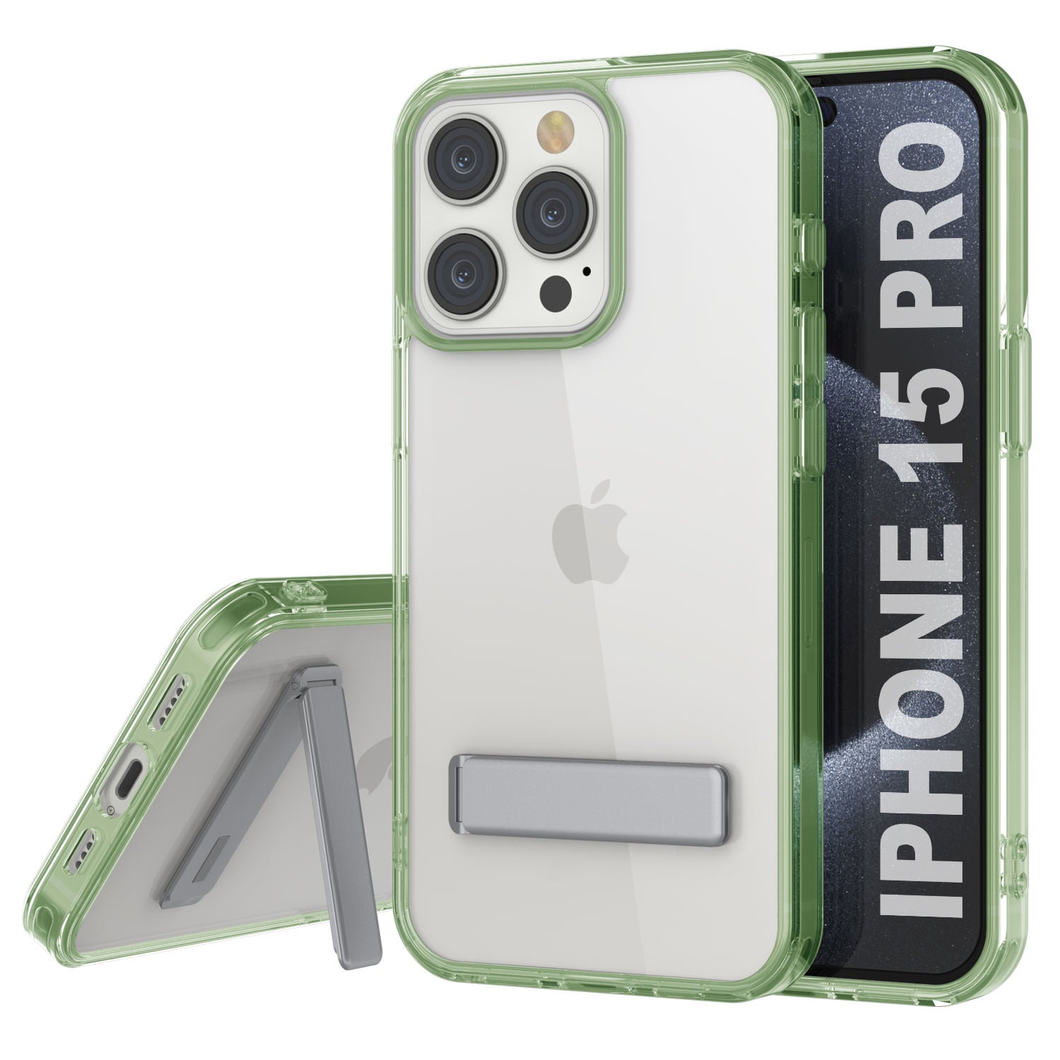 Punkcase iPhone 15 Pro Case with Kickstand [Crystal Kickstand Series] [Slim Fit] [Green]
