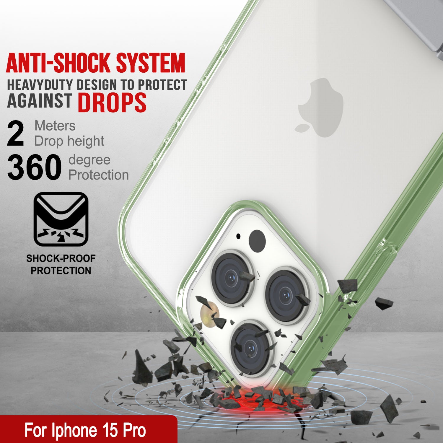 Punkcase iPhone 15 Pro Case with Kickstand [Crystal Kickstand Series] [Slim Fit] [Green]