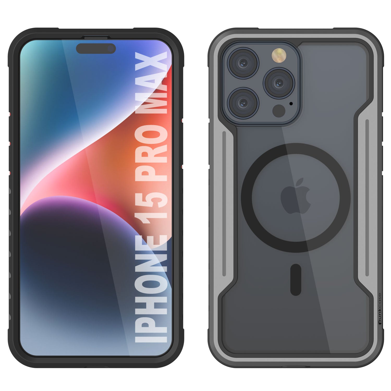 Punkcase iPhone 15 Pro Max Armor Stealth MAG Defense Case Protective Military Grade Multilayer Cover [Grey-Black]