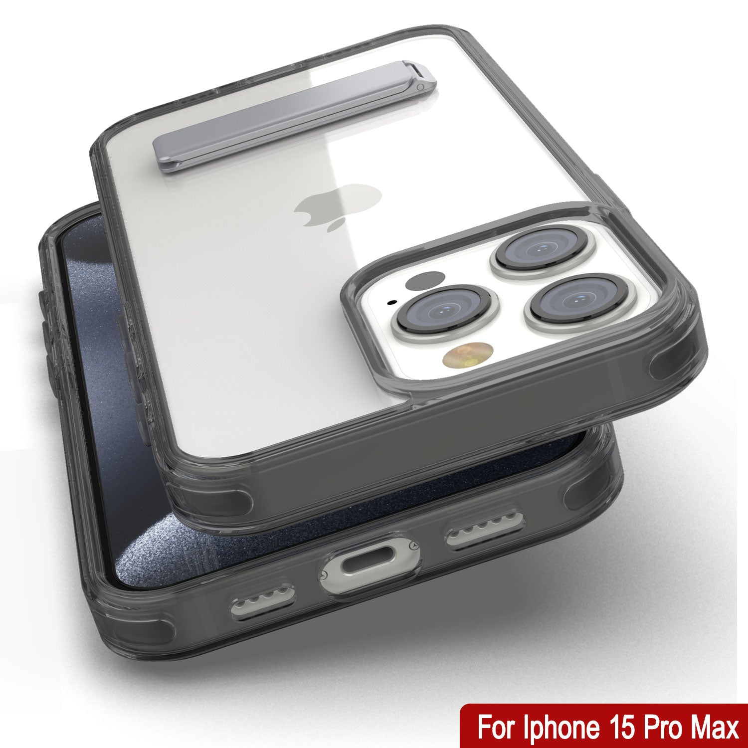 Punkcase iPhone 15 Pro Max Case with Kickstand [Crystal Kickstand Series] [Slim Fit] [Black]
