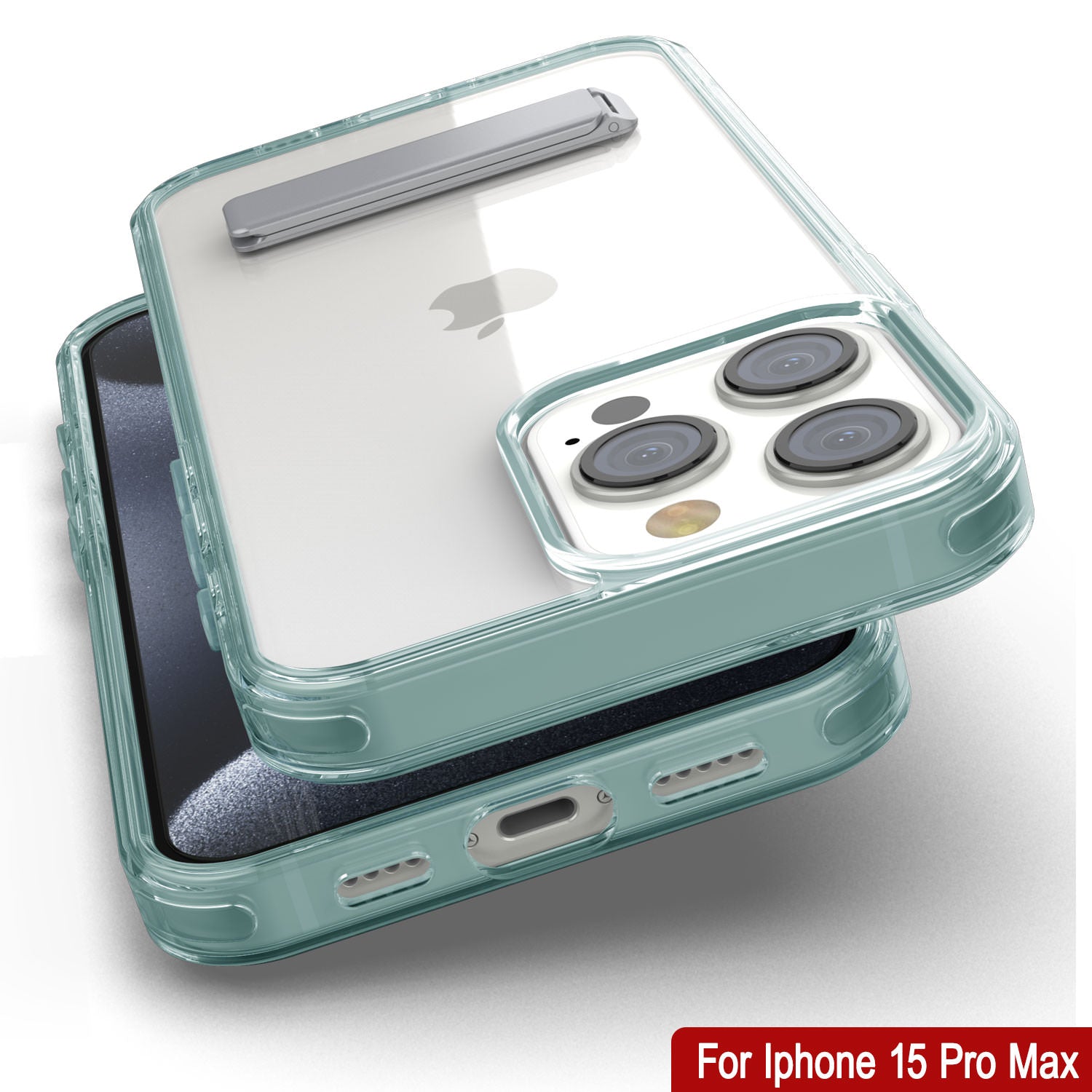 Punkcase iPhone 15 Pro Max Case with Kickstand [Crystal Kickstand Series] [Slim Fit] [Teal]