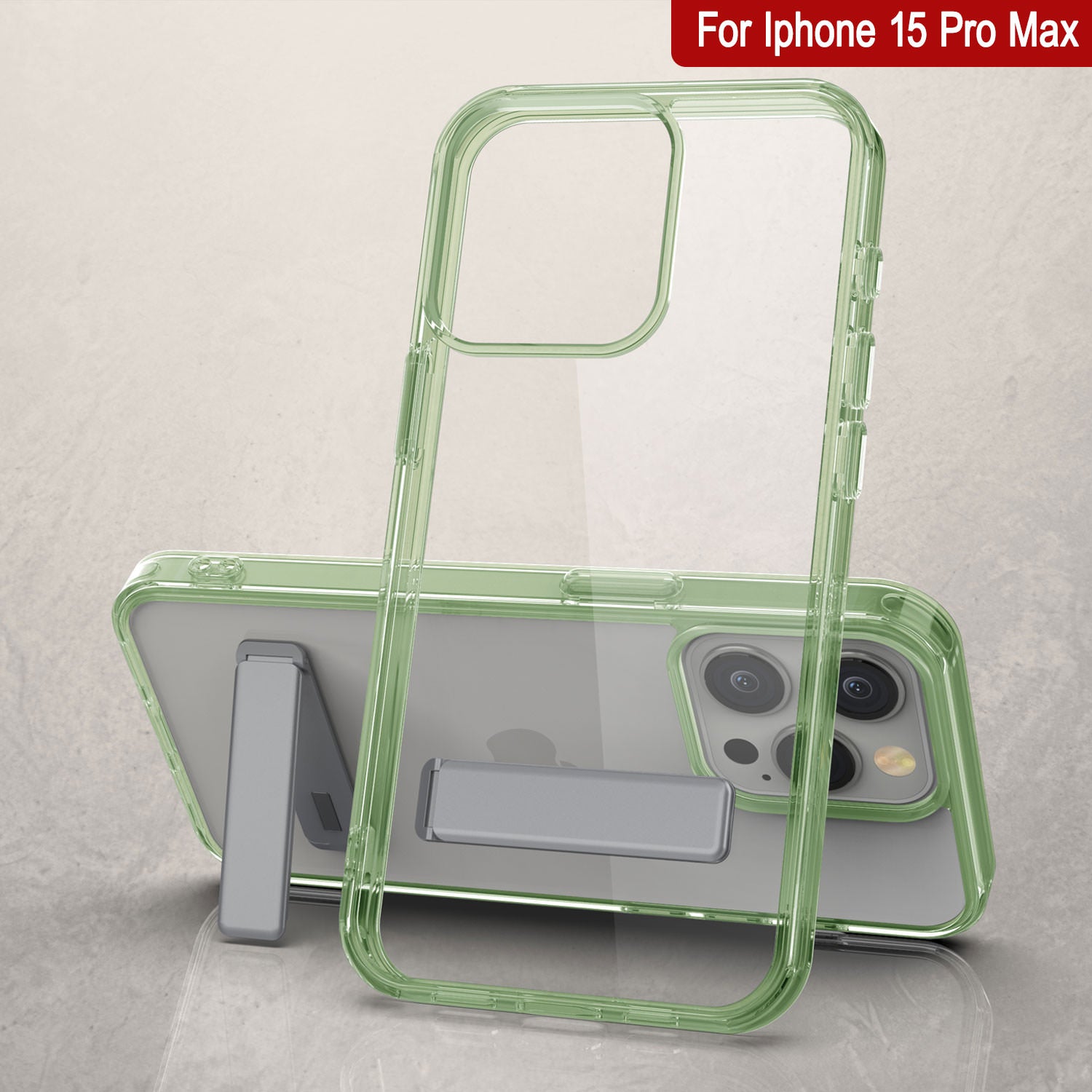 Punkcase iPhone 15 Pro Max Case with Kickstand [Crystal Kickstand Series] [Slim Fit] [Green]