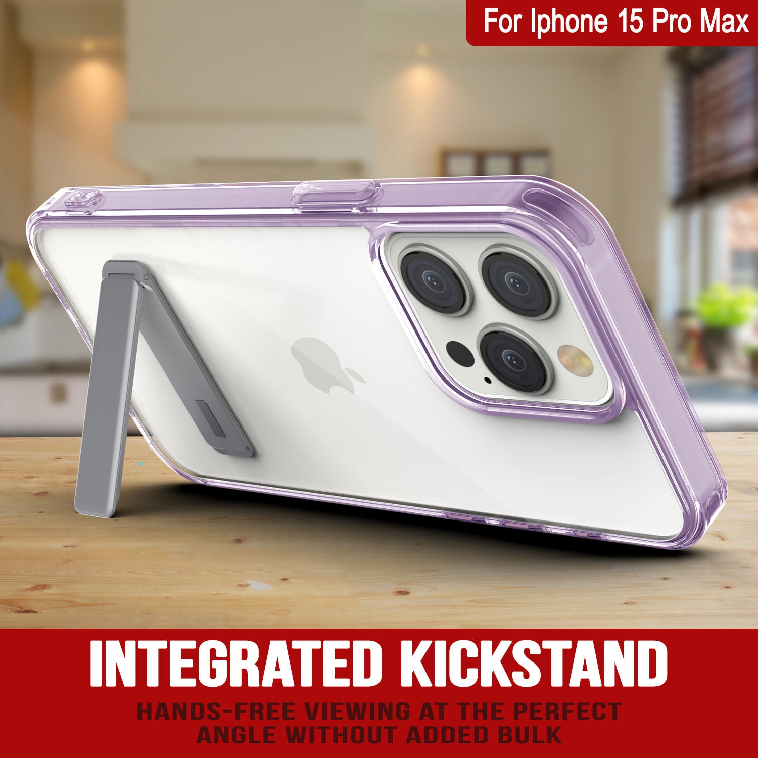 Punkcase iPhone 15 Pro Max Case with Kickstand [Crystal Kickstand Series] [Slim Fit] [Purple]