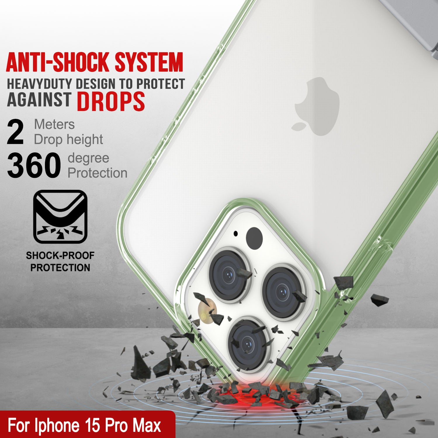 Punkcase iPhone 15 Pro Max Case with Kickstand [Crystal Kickstand Series] [Slim Fit] [Green]