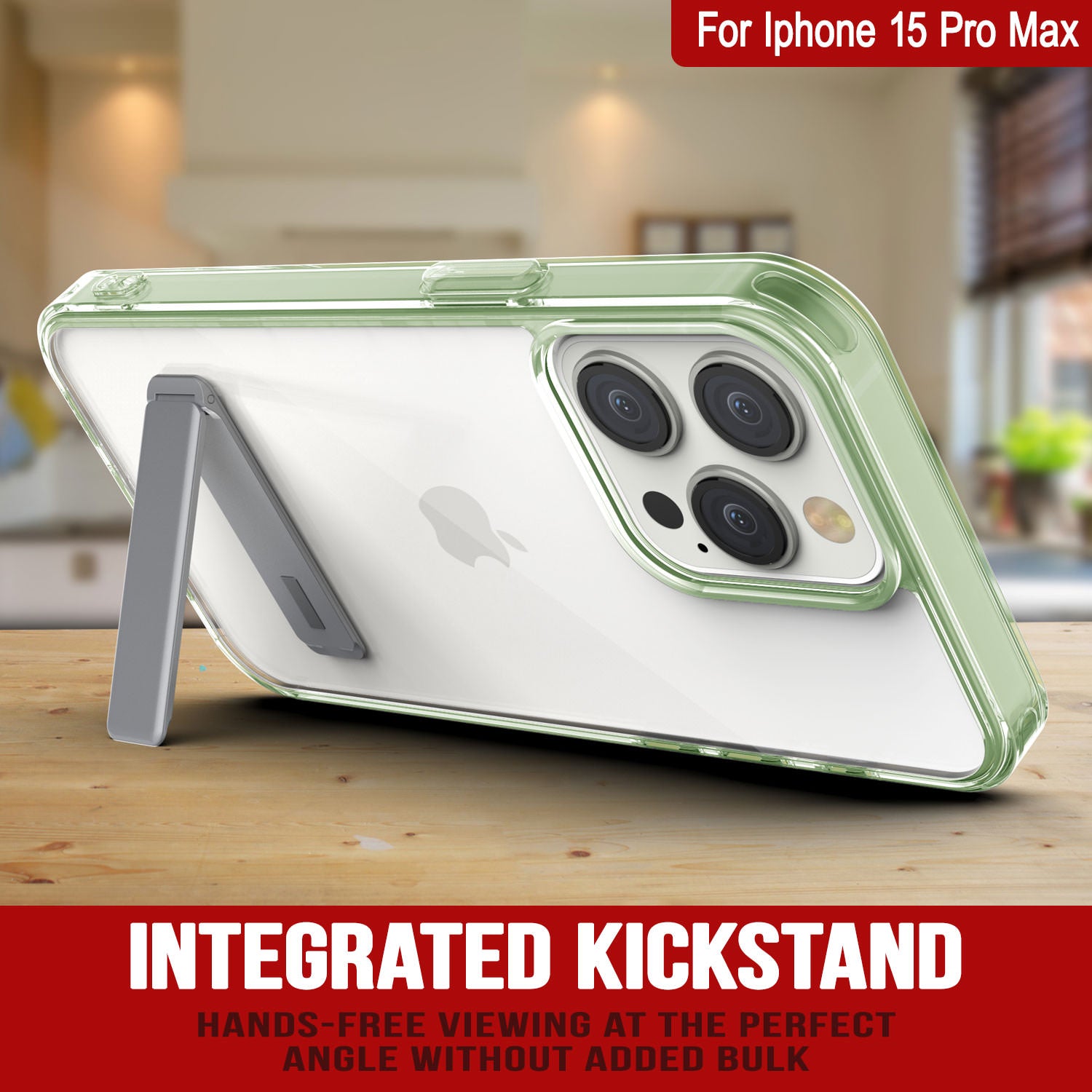 Punkcase iPhone 15 Pro Max Case with Kickstand [Crystal Kickstand Series] [Slim Fit] [Green]
